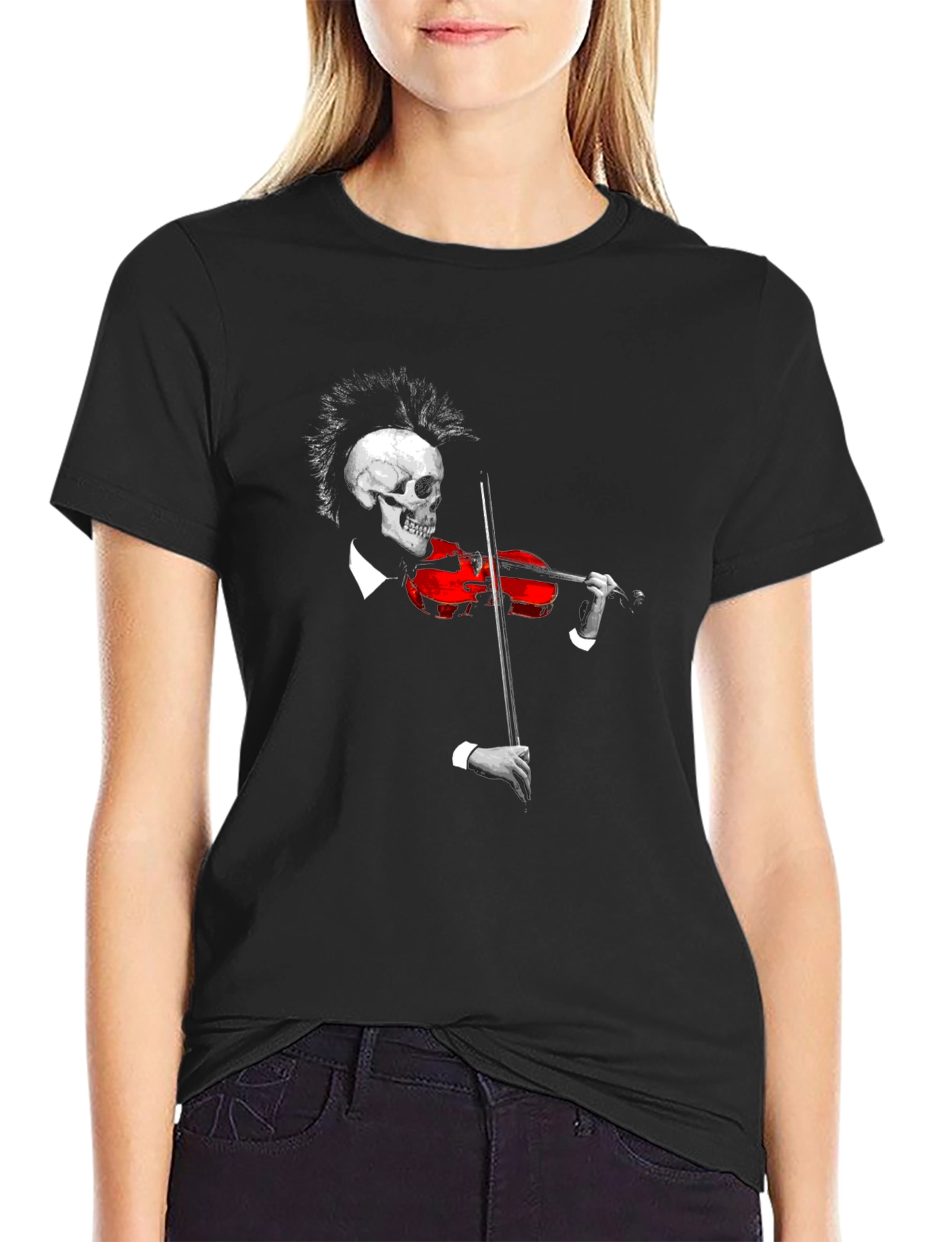 Black Skull Violinist Black T-Shirt view 2