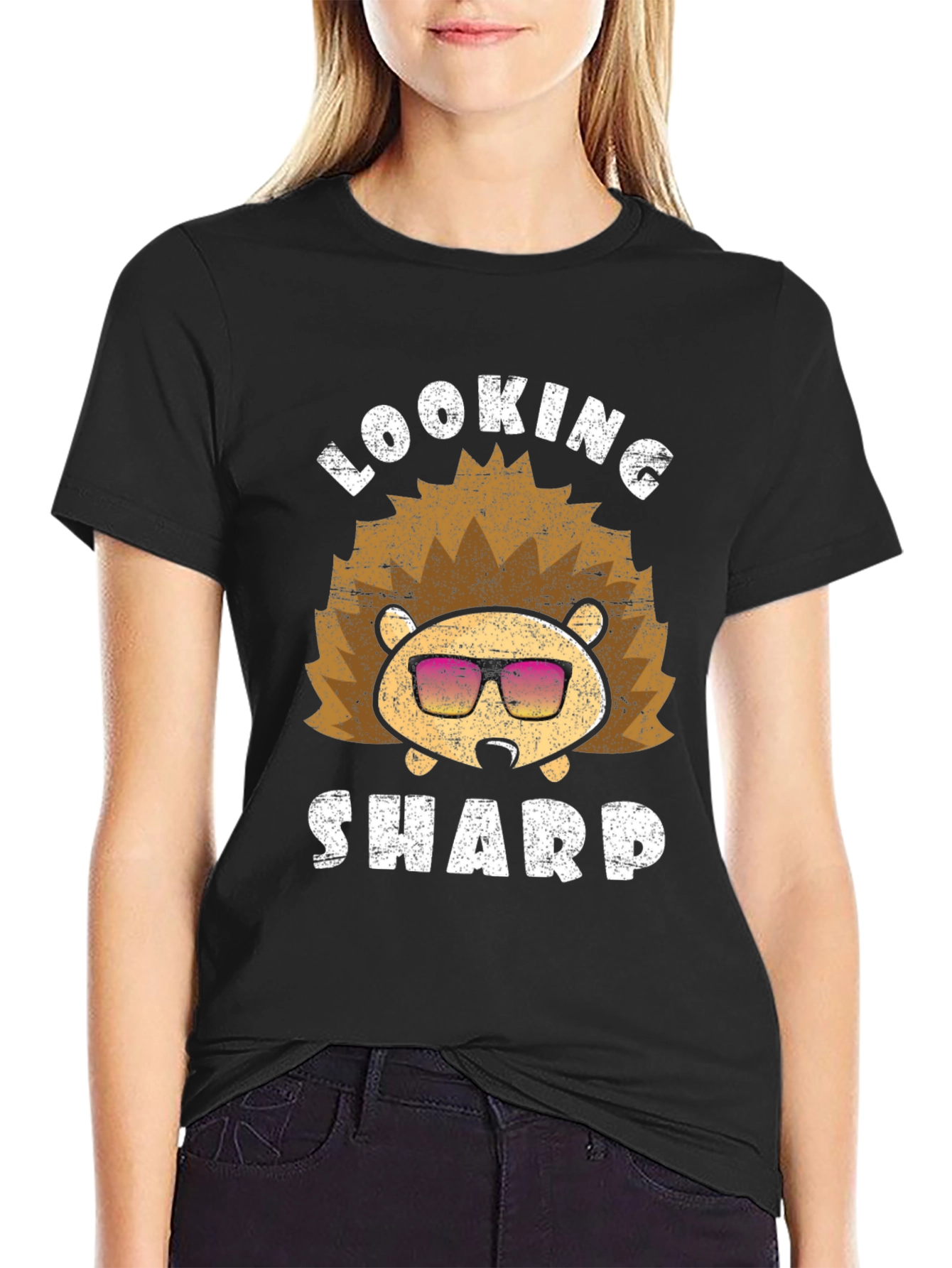 Black Looking Sharp Hedgehog Graphic Tee view 2