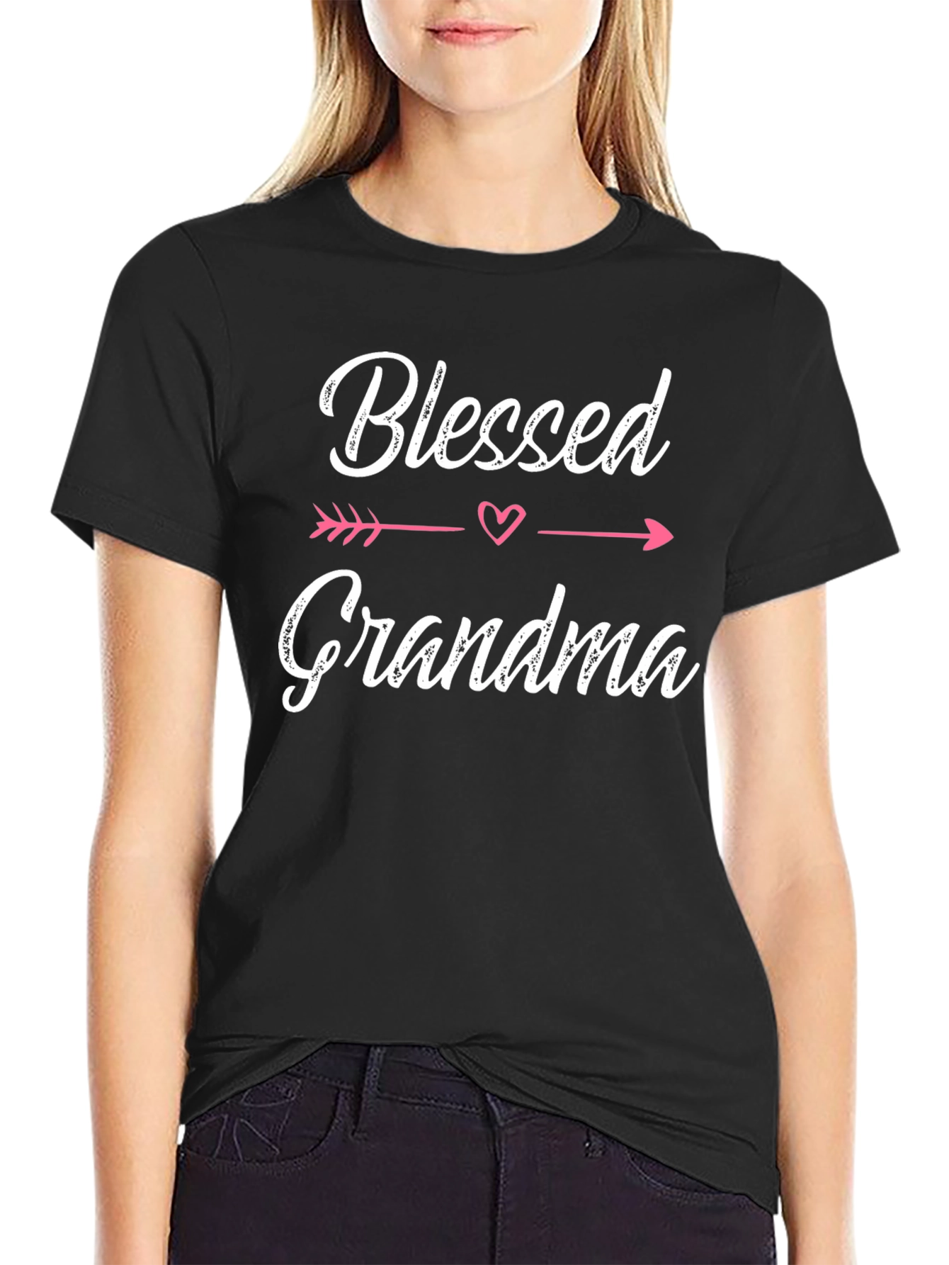 Black Blessed Grandma Black Cotton T-Shirt view 2