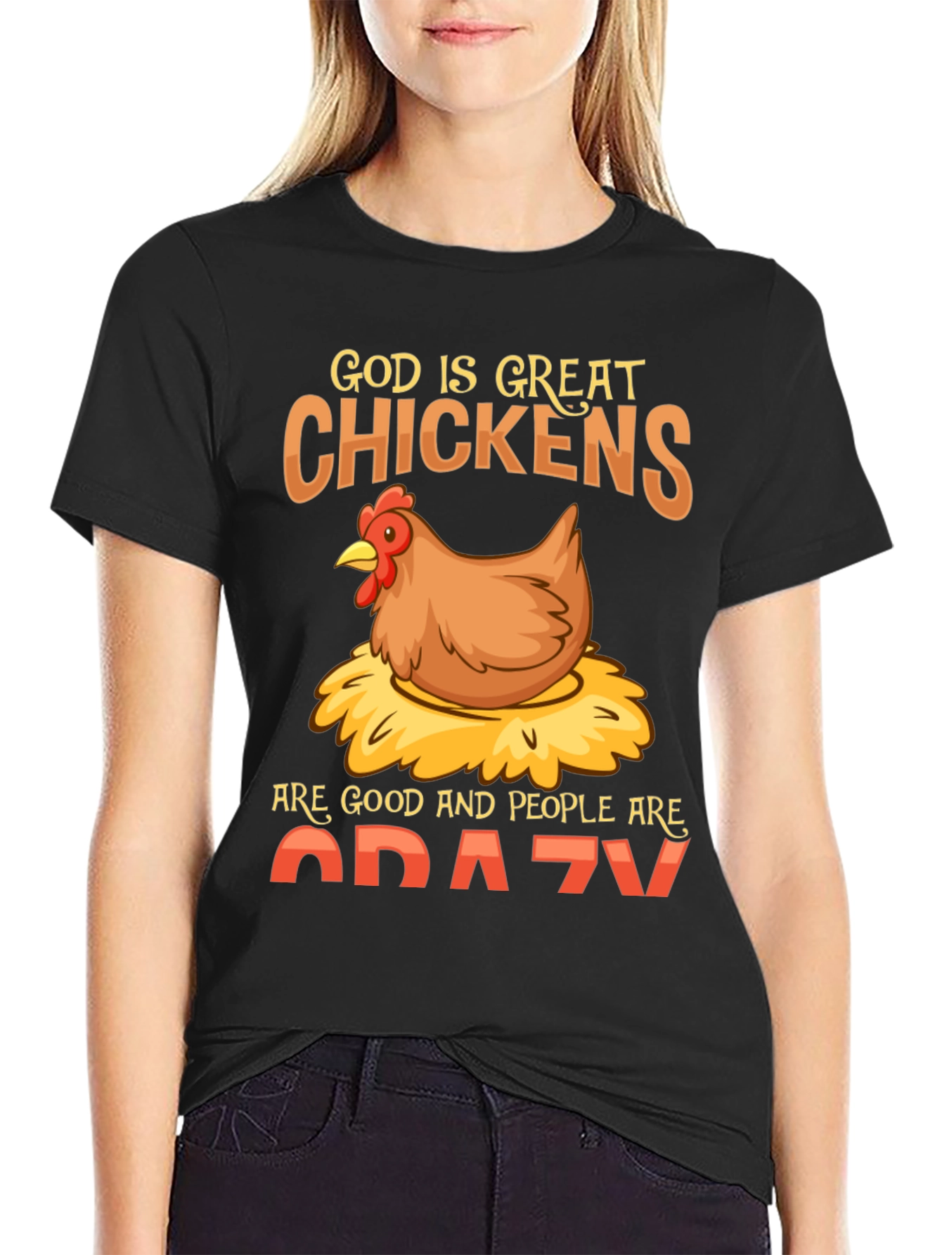 Black Funny Chicken Lover T-Shirt - God Is Great Chickens Are Good view 2