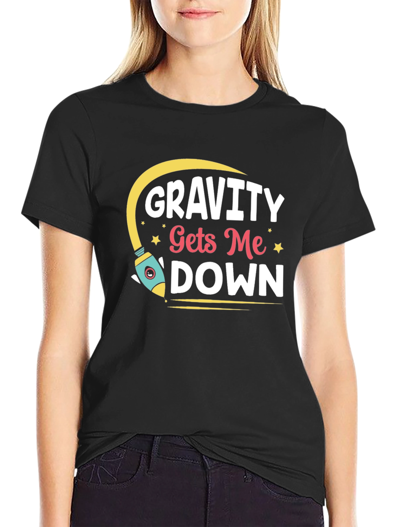 Black Gravity Gets Me Down Graphic T-Shirt view 2