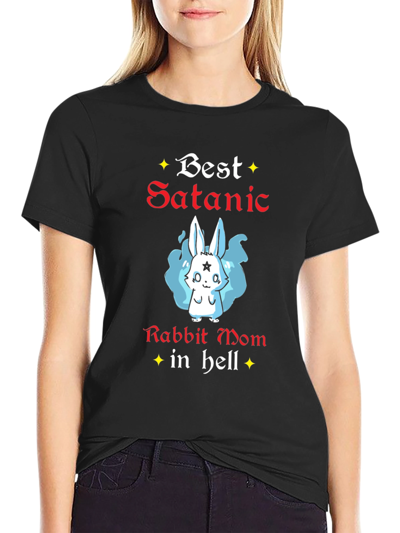 Black Best Satanic Rabbit Mom T-Shirt view 2