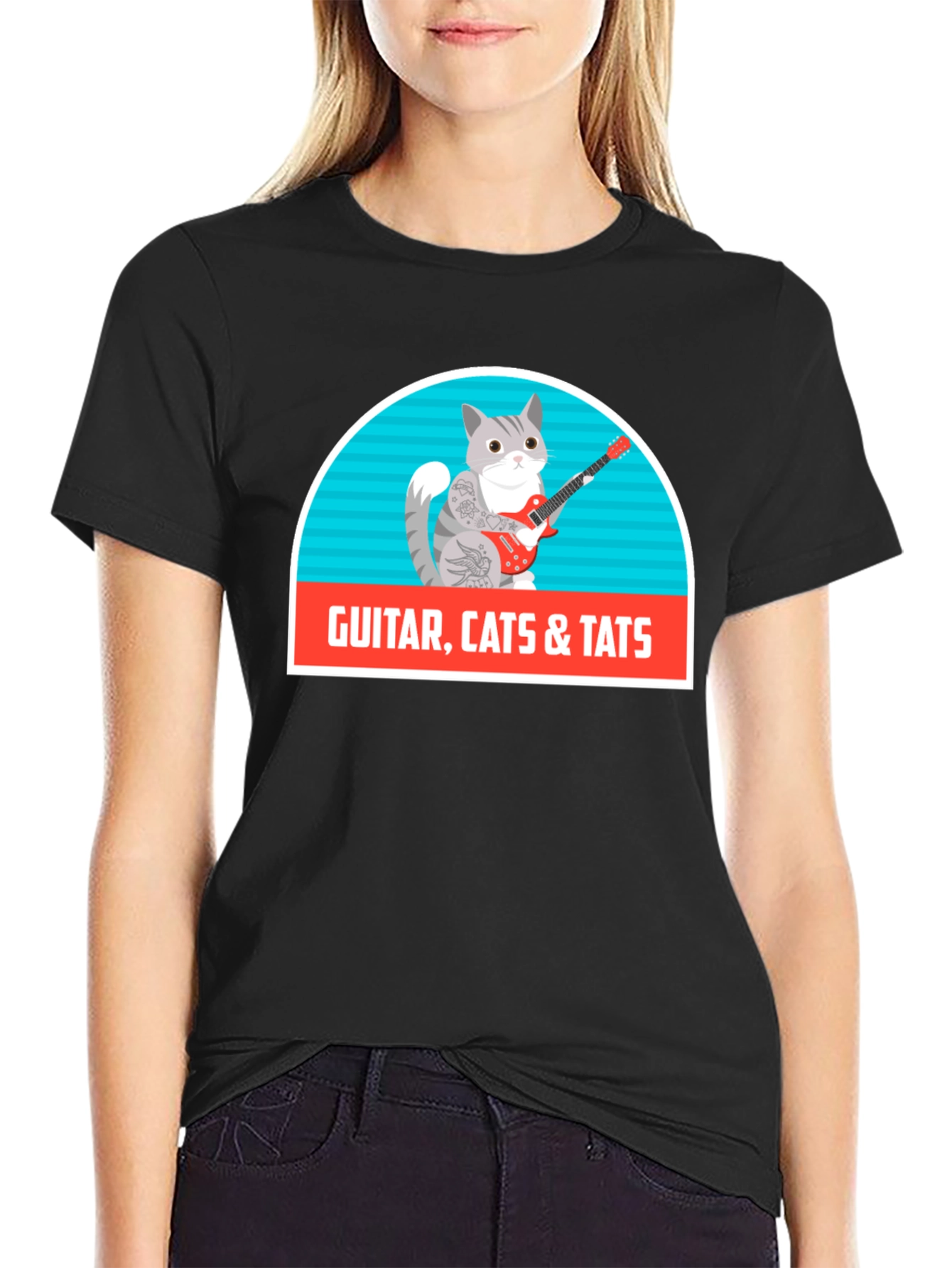 Black Guitar Cats & Tats T-Shirt view 2