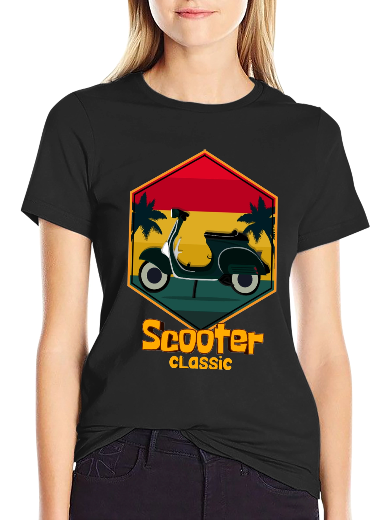 Black Retro Scooter Classic T-Shirt - Vintage Design view 2