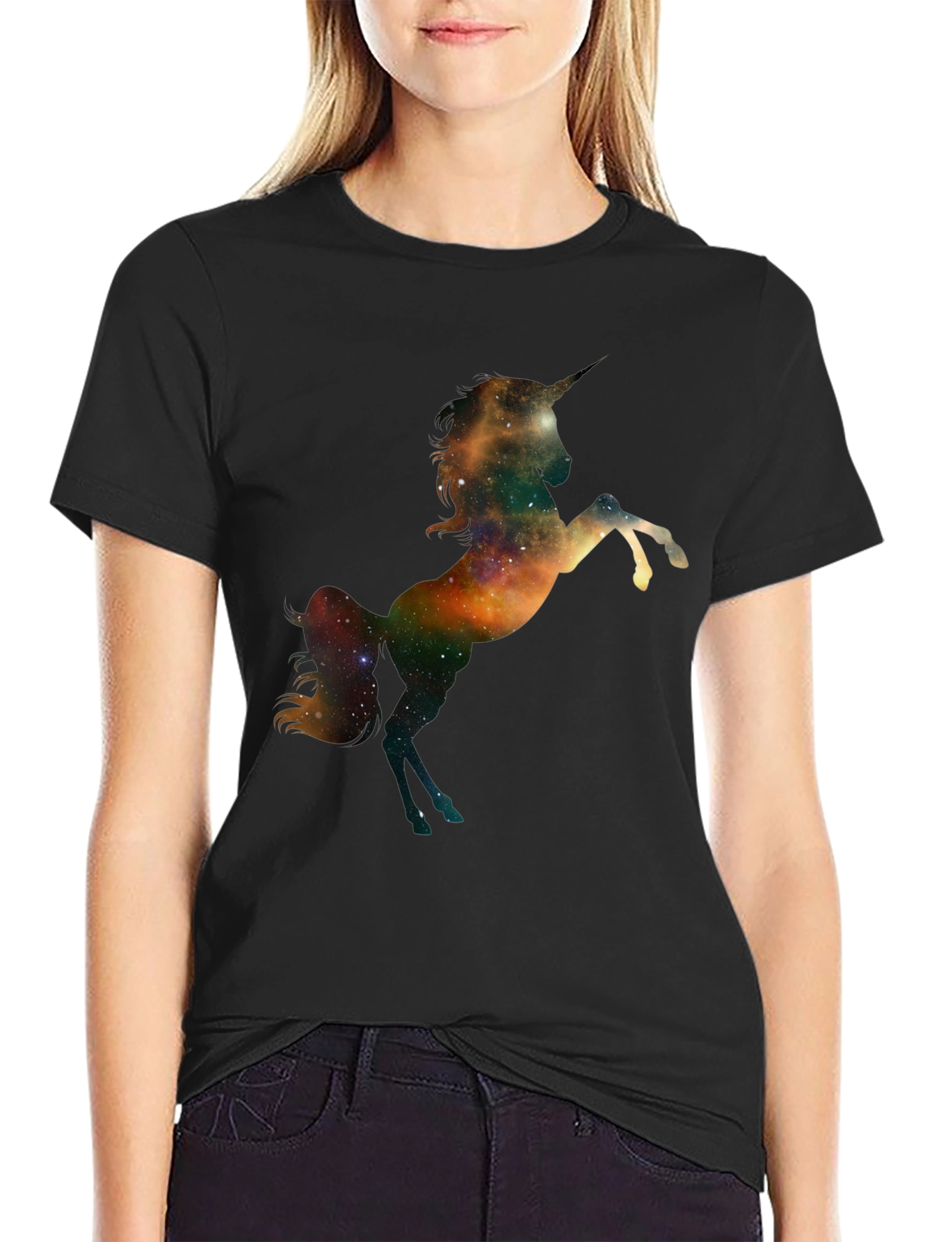 Black Galaxy Unicorn Black T-Shirt view 2