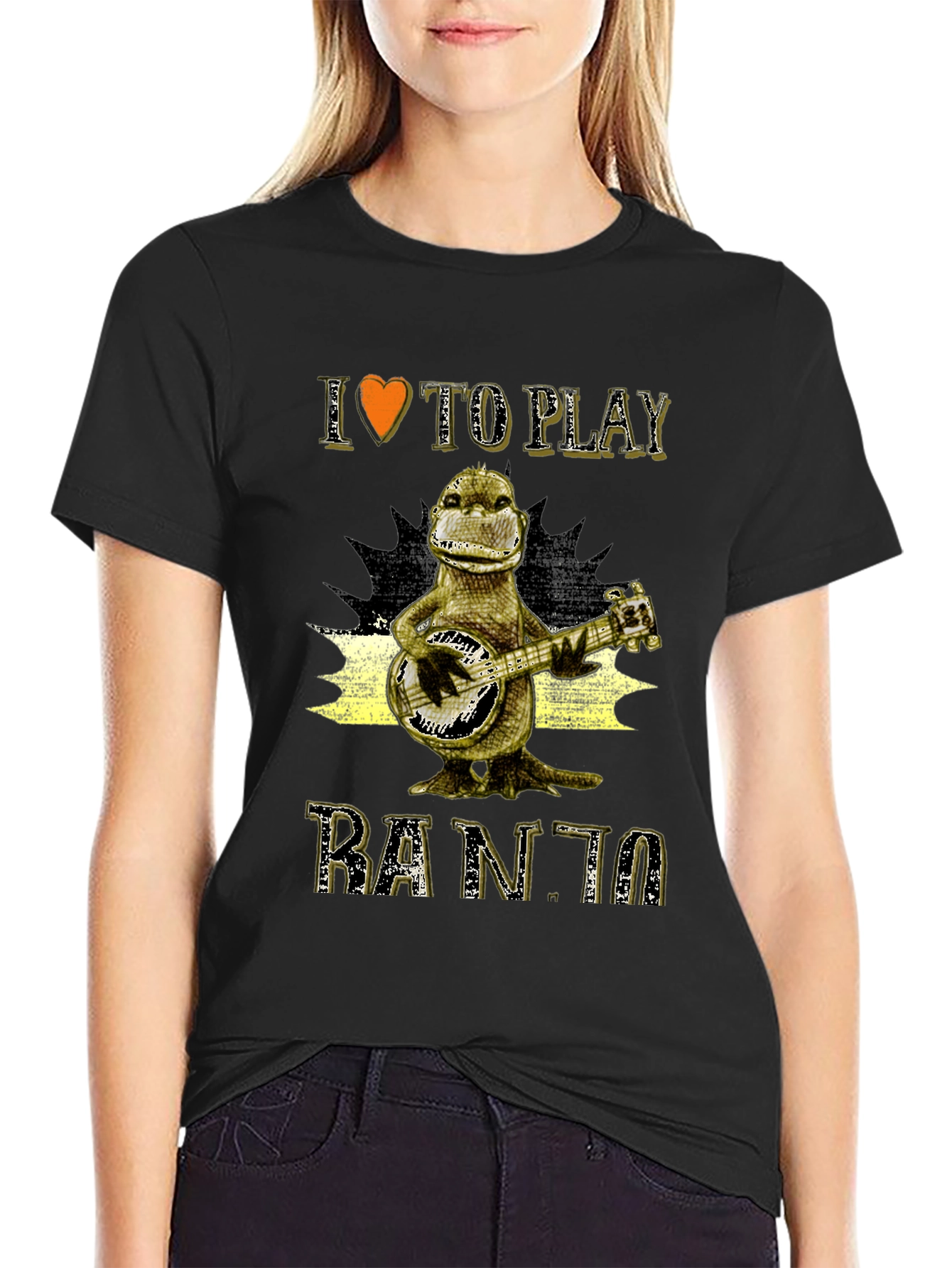 Black I Love To Play Banjo T-Shirt view 2