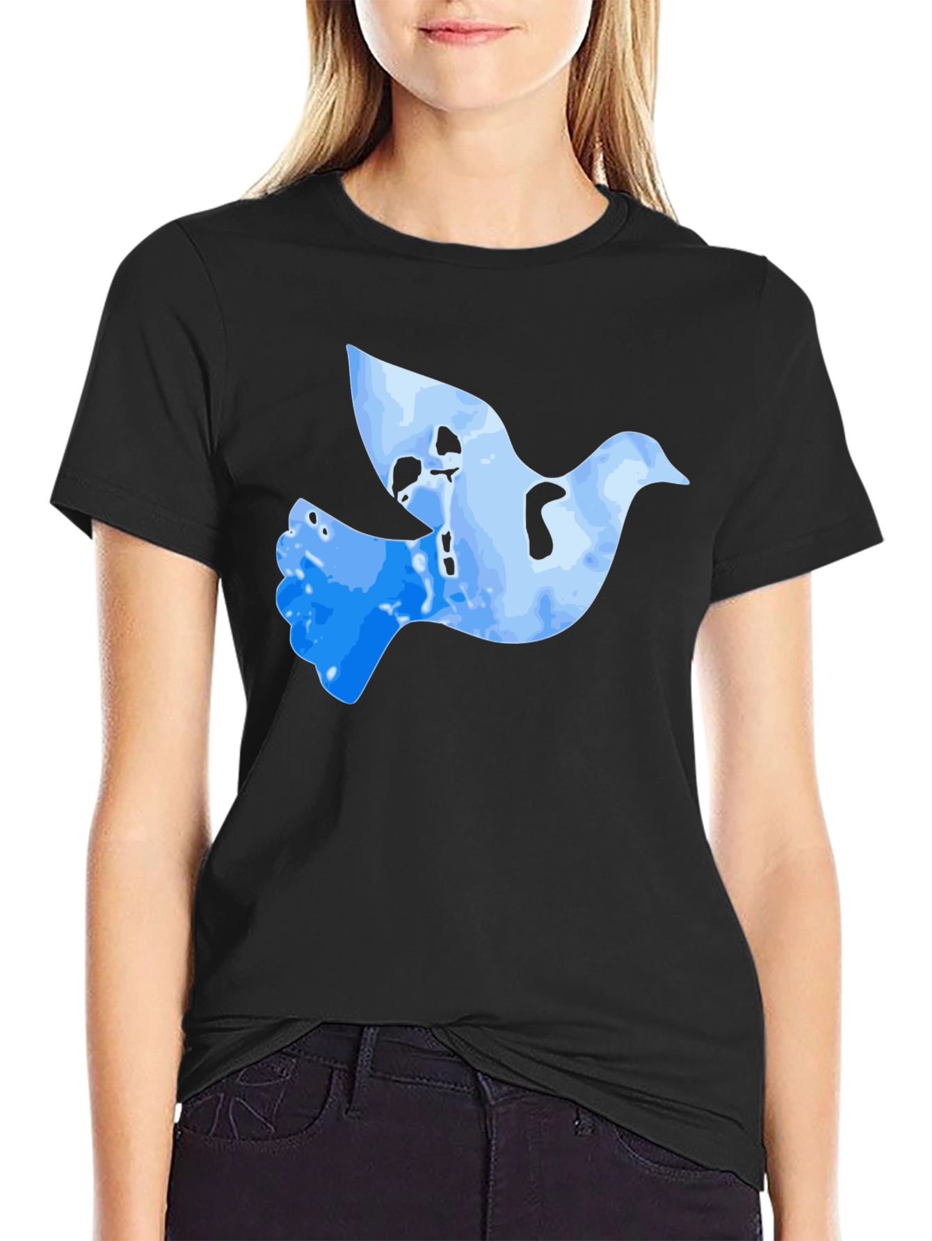 Black Peace Dove Graphic T-Shirt - Black Cotton Blend view 2