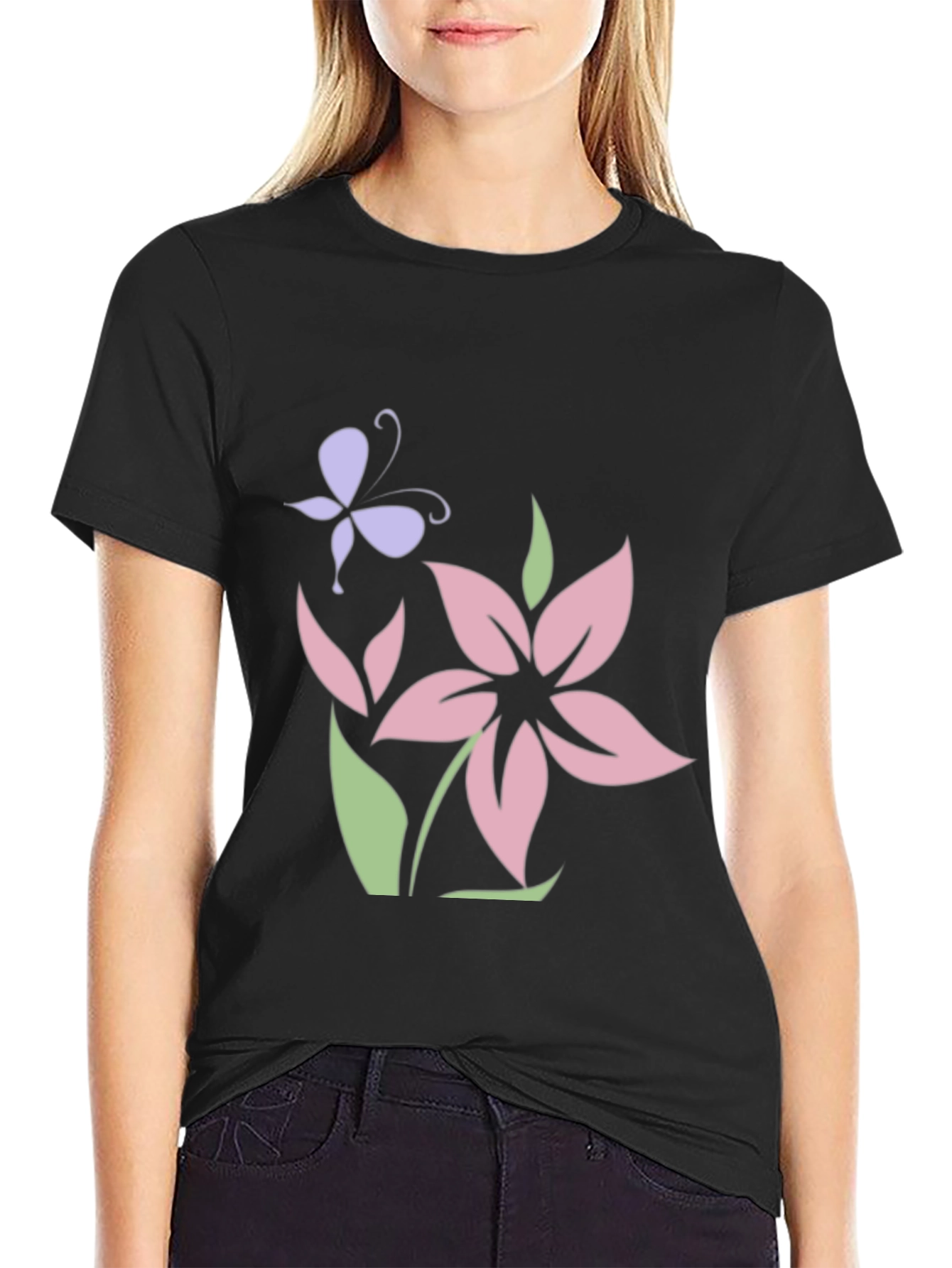 Black Floral Butterfly Black T-Shirt view 2