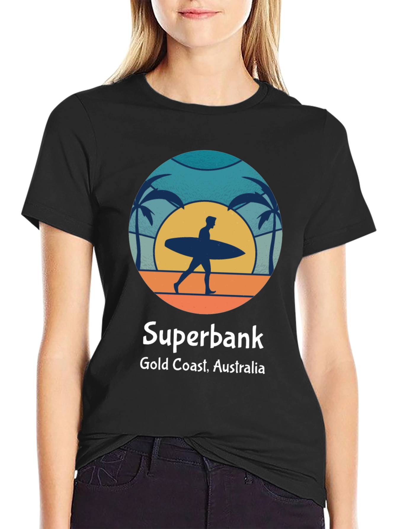 Black Superbank Gold Coast Surfer Graphic T-Shirt view 2