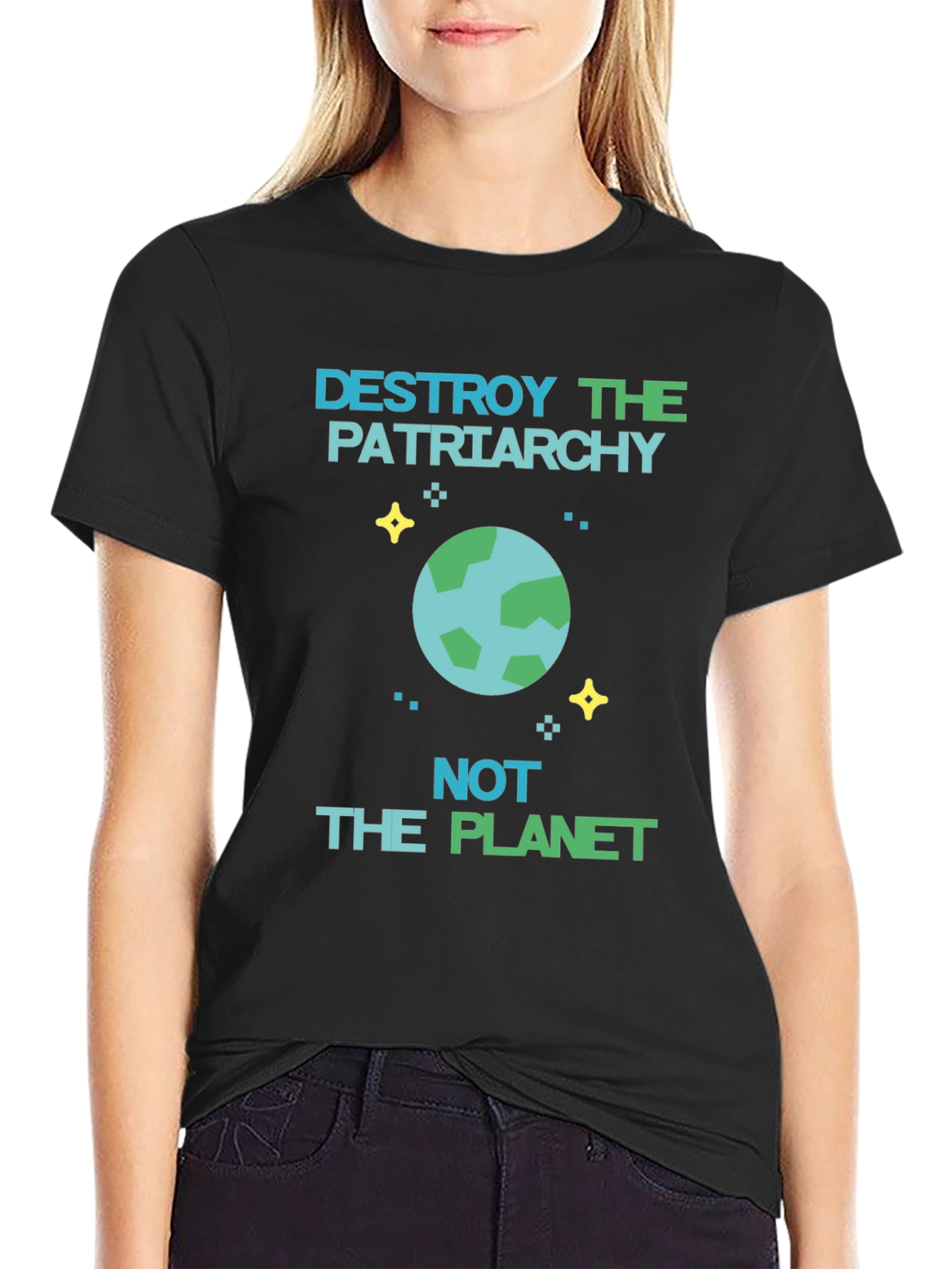 Black Destroy Patriarchy, Not Planet Graphic Tee view 2