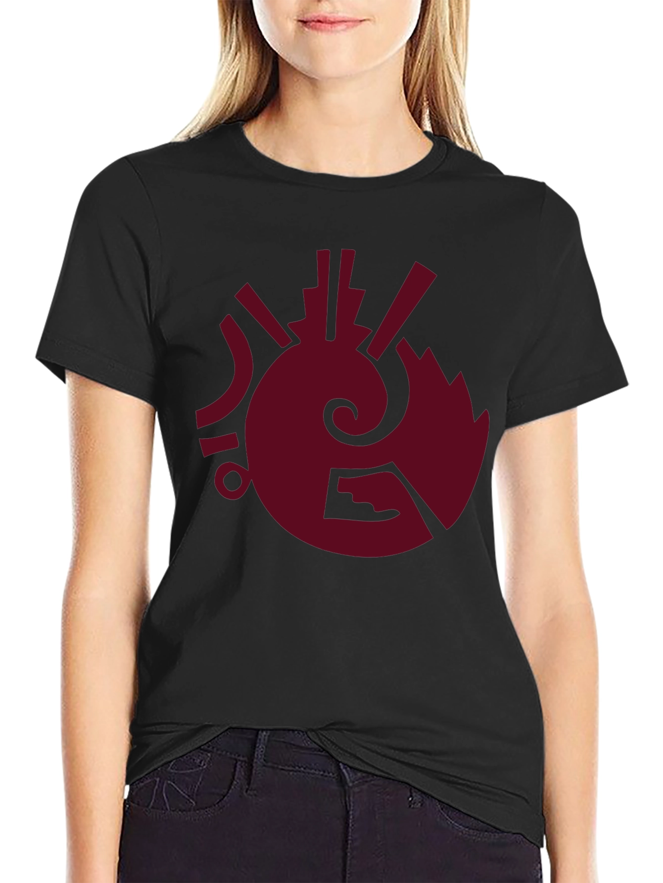 Black Abstract Symbol Graphic Tee - Burgundy Print on Black view 2