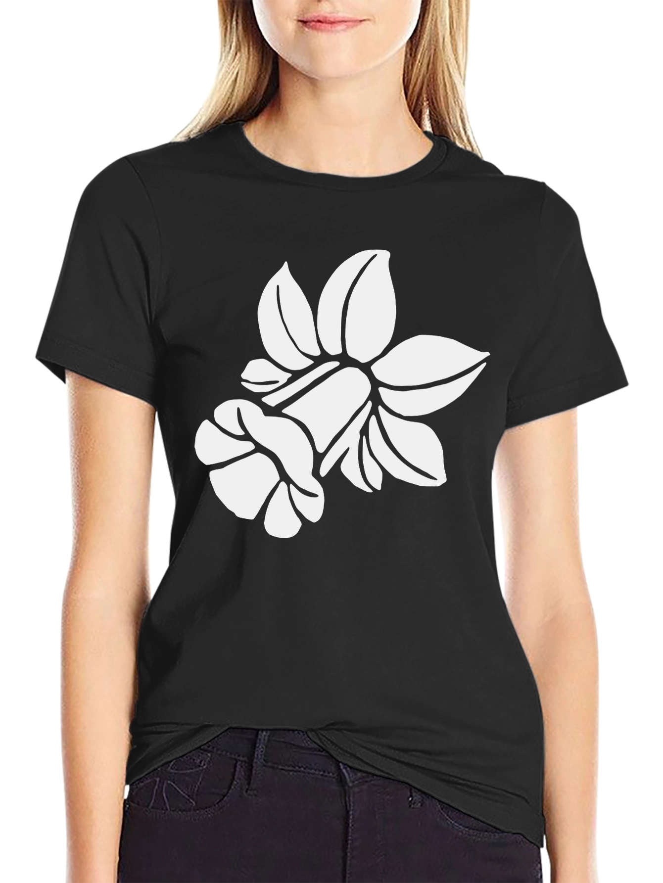 Black Floral Silhouette T-Shirt - Black view 2