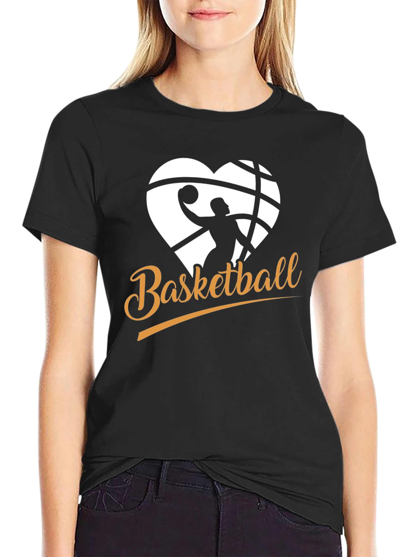Black Basketball Heart Graphic Black T-Shirt view 2