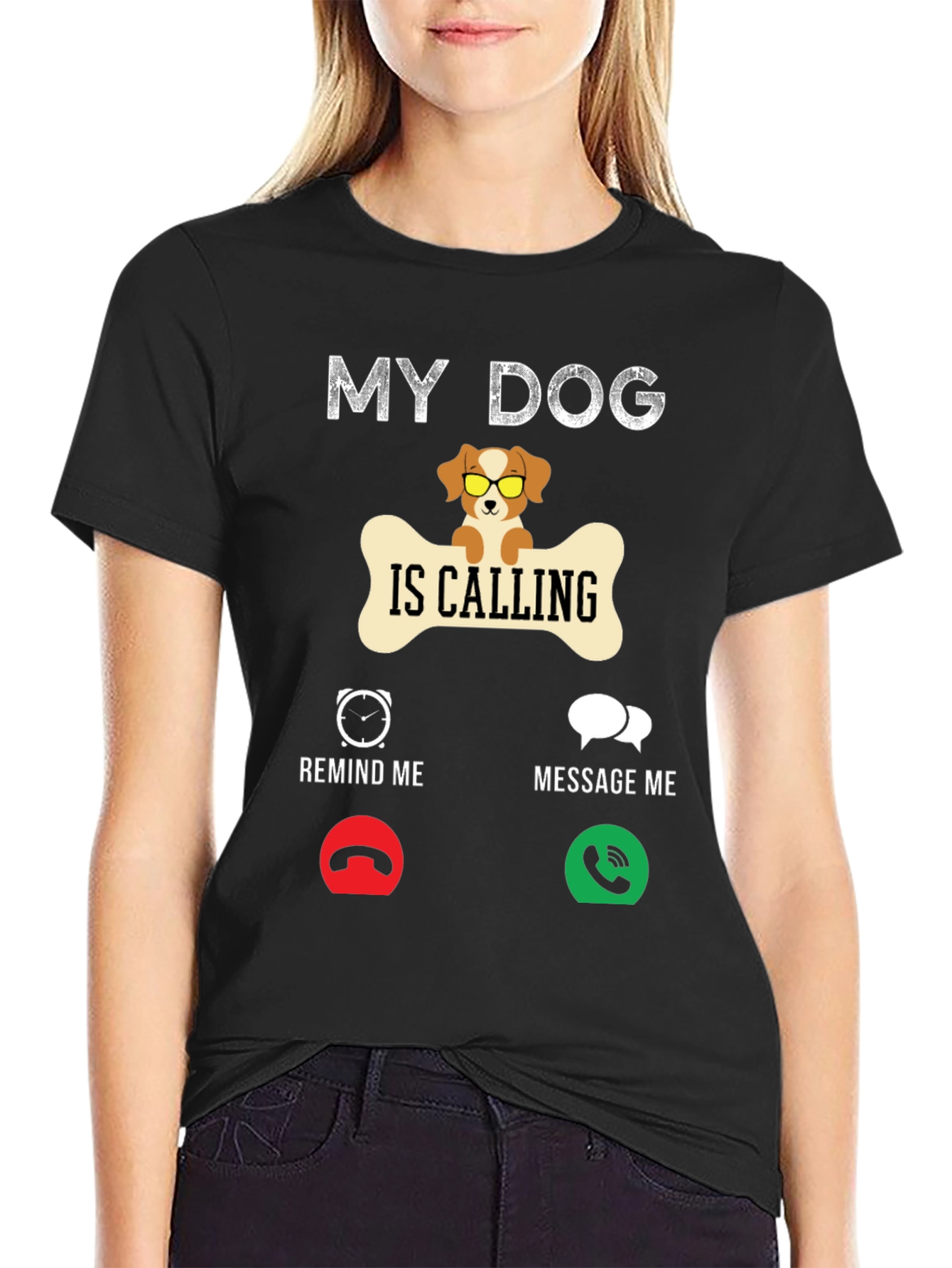 Black My Dog is Calling T-Shirt | Novelty Pet Lover Tee view 2