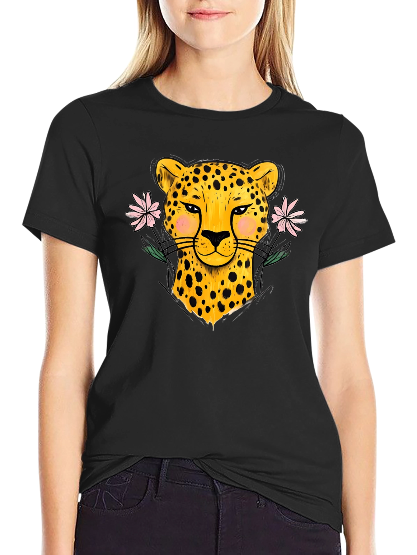 Black Leopard & Floral Black Graphic Tee view 2
