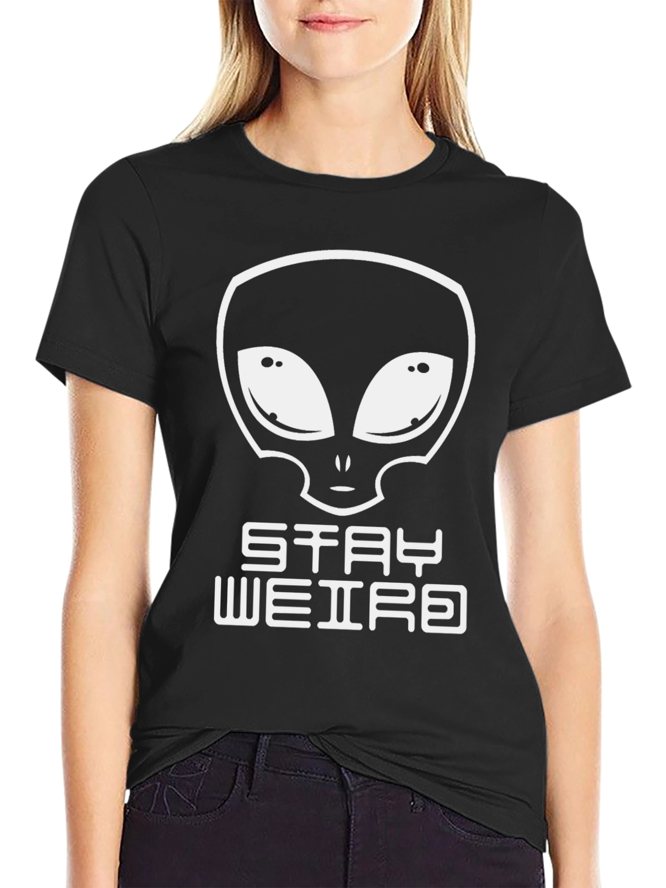 Black Stay Weird Alien Graphic Tee - Black view 2