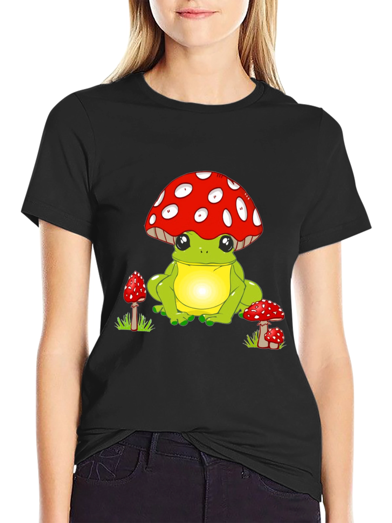 Black Frog Mushroom T-Shirt - Whimsical Design view 2
