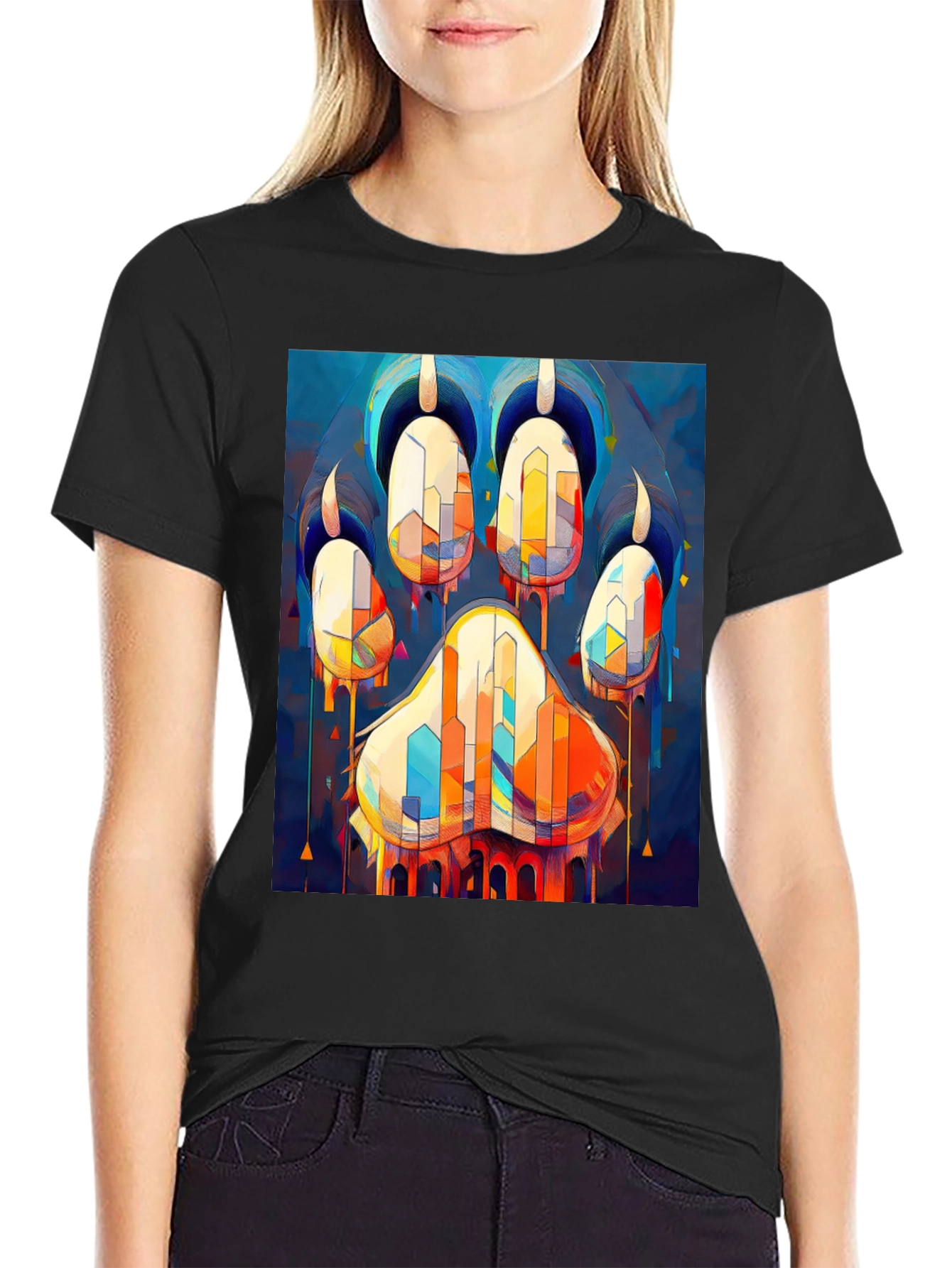 Abstract Paw Print Graphic Tee - Men's Black T-Shirt - 2