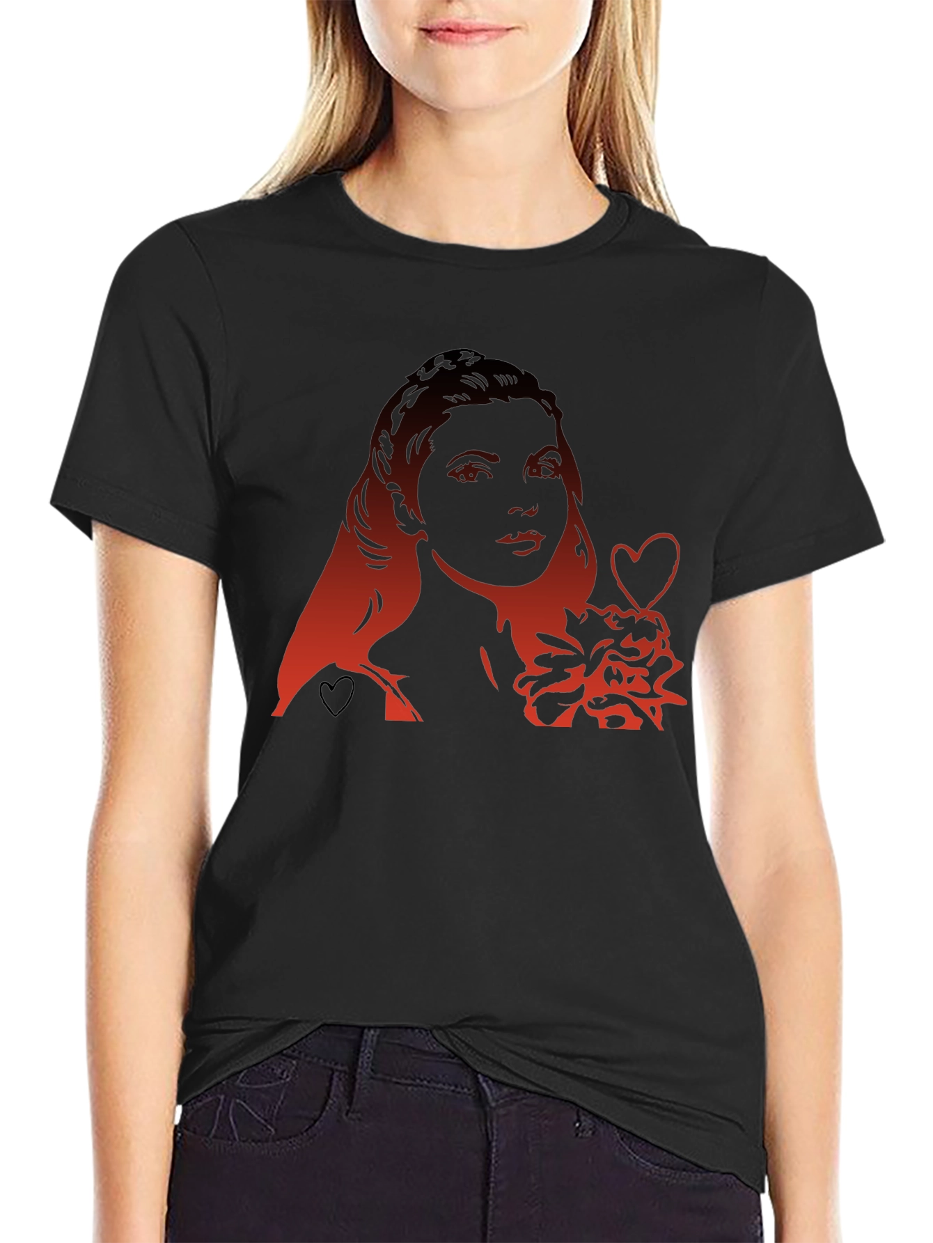 Black Woman Heart Graphic Tee - Modern Black T-Shirt view 2