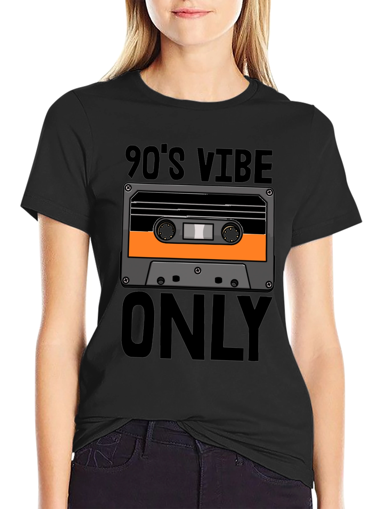 Black 90's Vibe Only Graphic Tee - Retro Cassette T-Shirt view 2