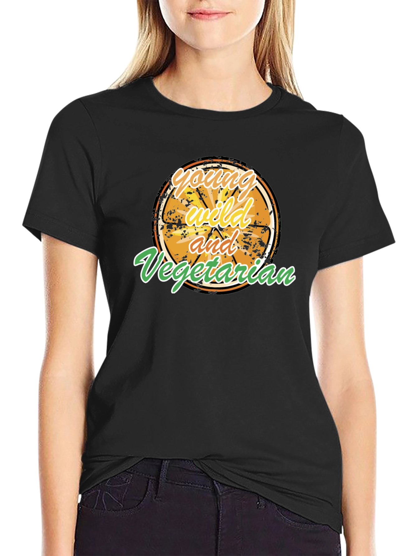 Black Young Wild and Vegetarian Graphic T-Shirt view 2