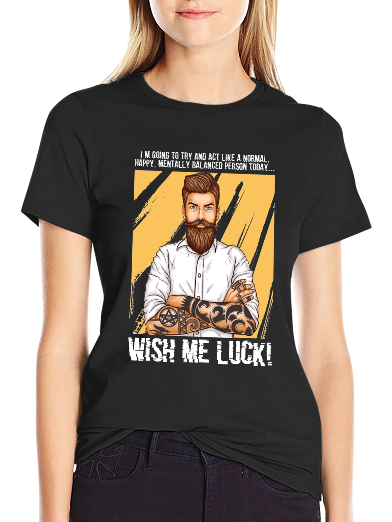 Black Wish Me Luck Graphic T-Shirt - Funny Novelty Tee view 2