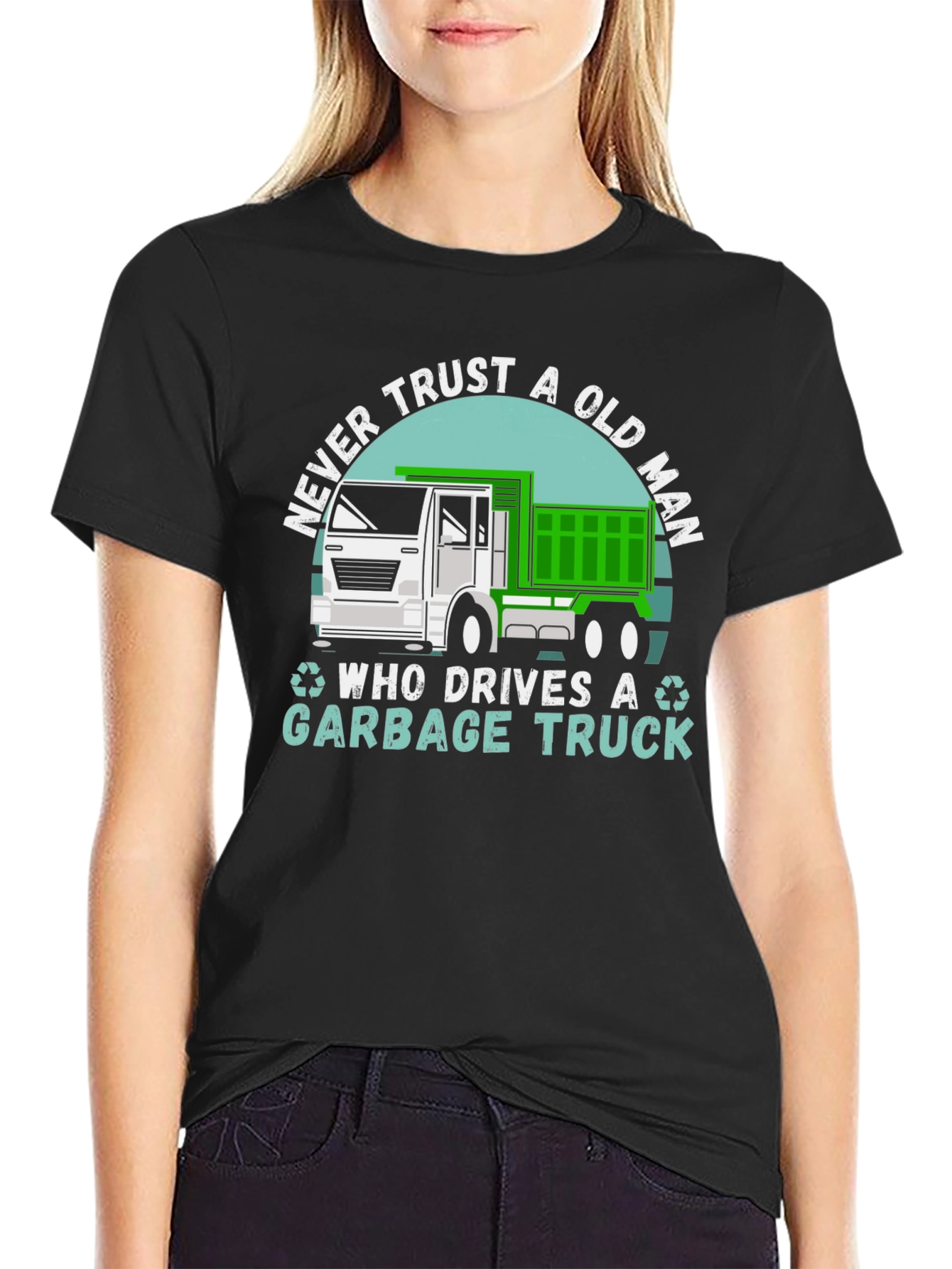 Black Never Trust Old Man Garbage Truck T-Shirt view 2
