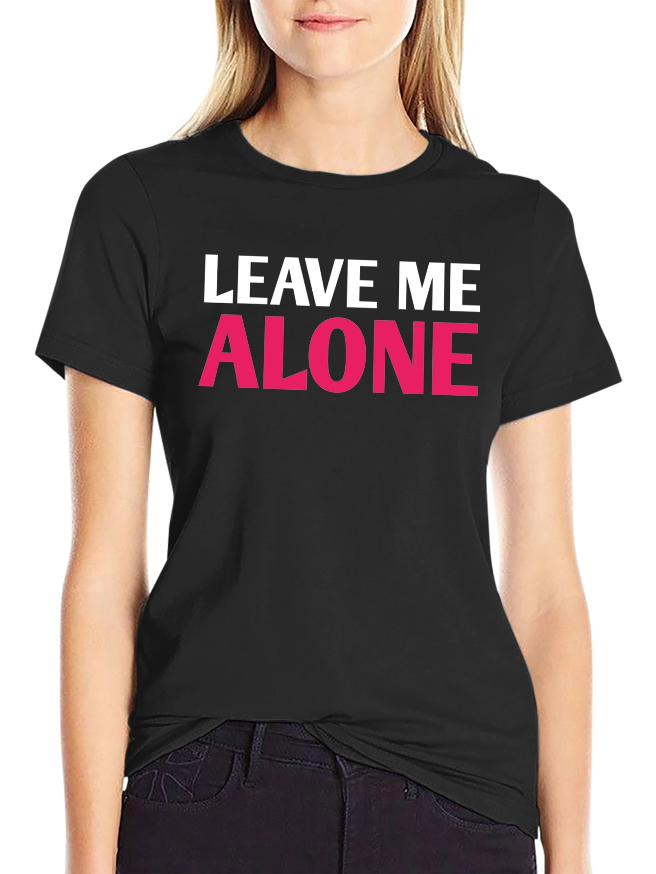 Black Leave Me Alone Graphic T-Shirt - Funny Slogan Tee view 2
