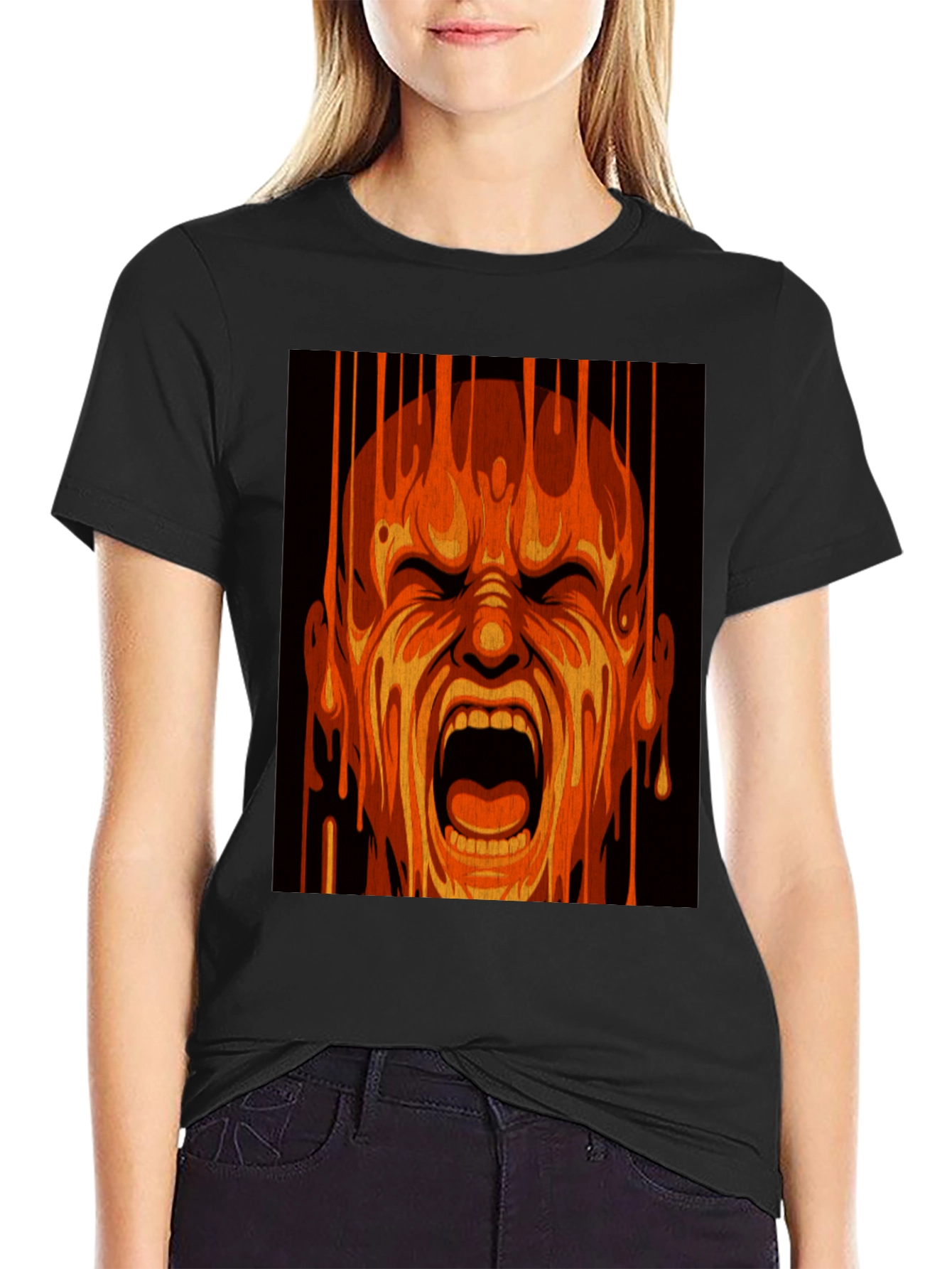 Black Fiery Scream Graphic Tee - Bold Statement Shirt view 2