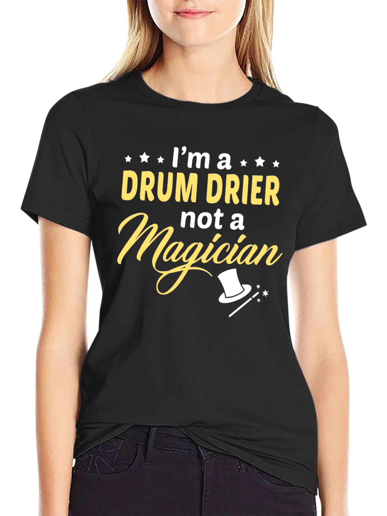 Black I'm a Drum Drier Not Magician T-Shirt view 2
