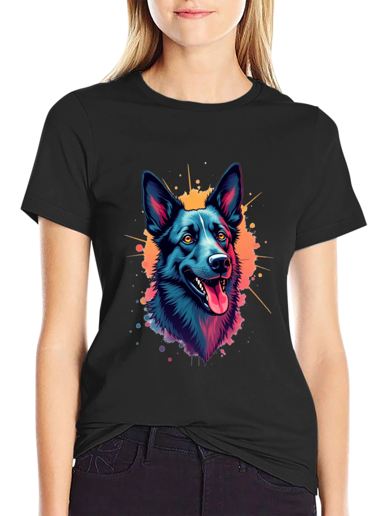 Black Vibrant Dog Graphic T-Shirt - Black view 2