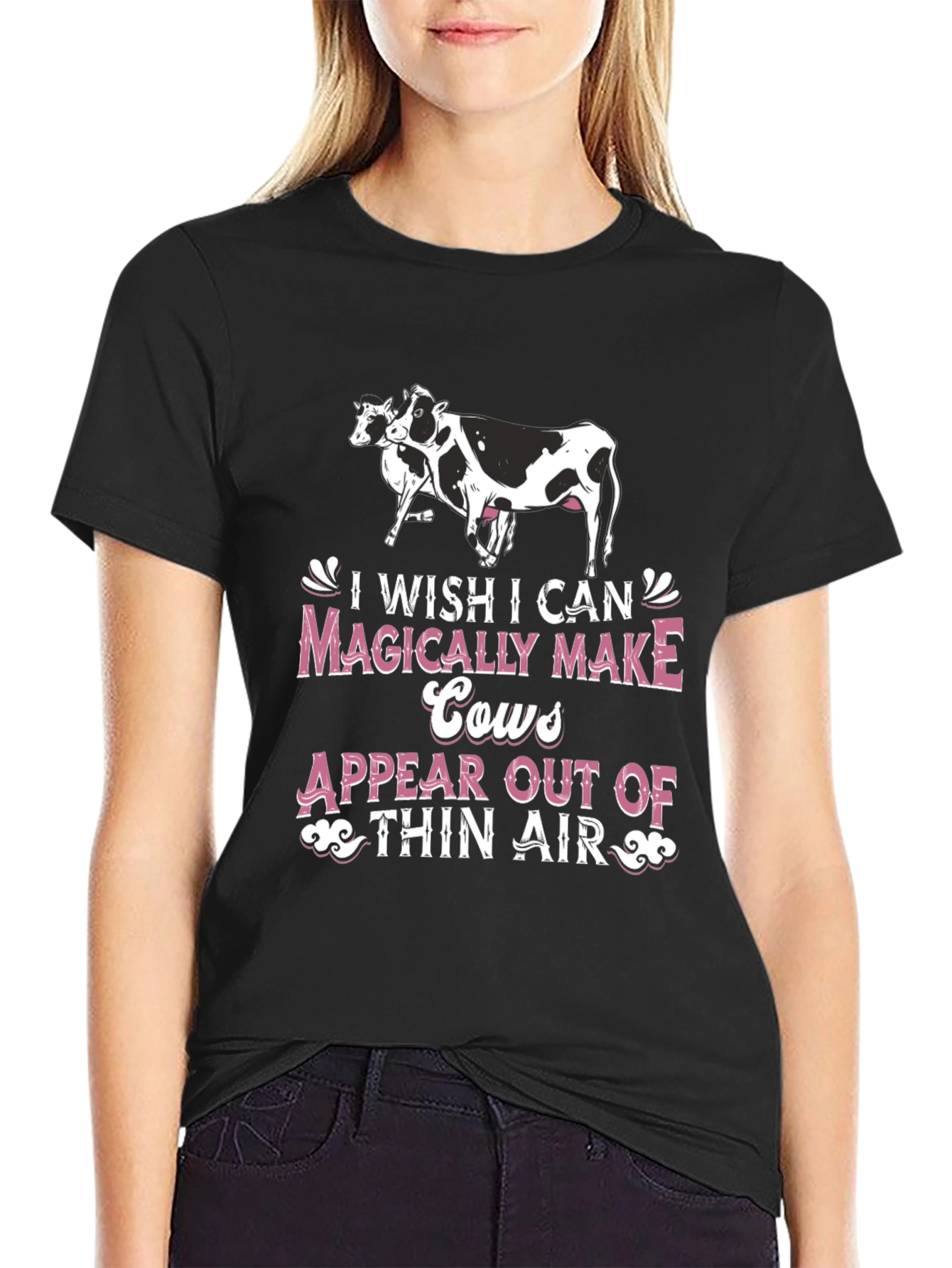 Black Funny Cow Lover T-Shirt - I Wish I Can Magically Make Cows Appear view 2