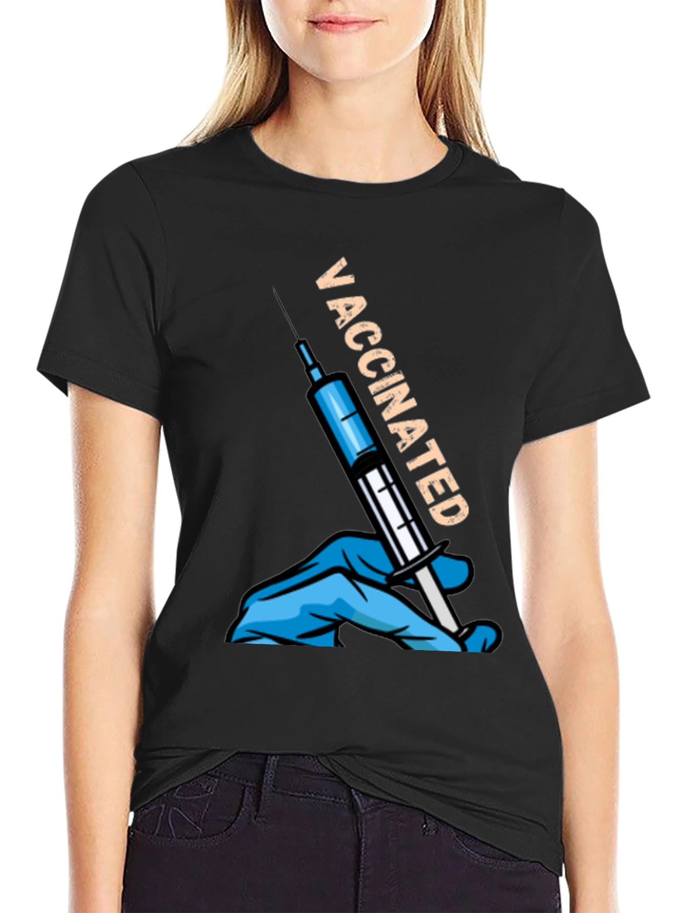 Black Vaccinated T-Shirt - Pro Vaccine Statement Tee view 2
