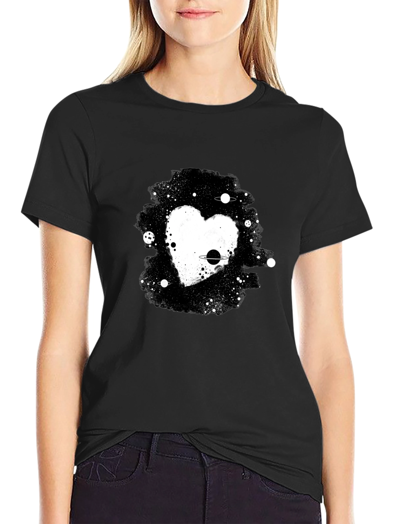 Black Cosmic Heart Black T-Shirt view 2