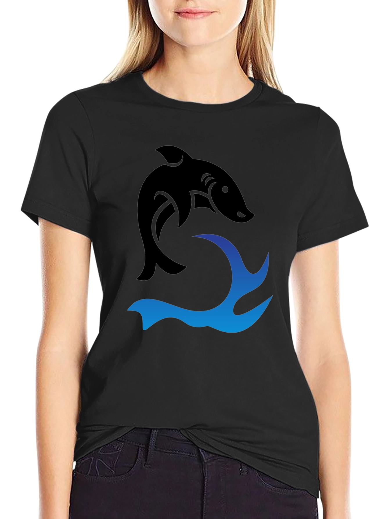 Black Black Shark Wave Graphic Tee view 2