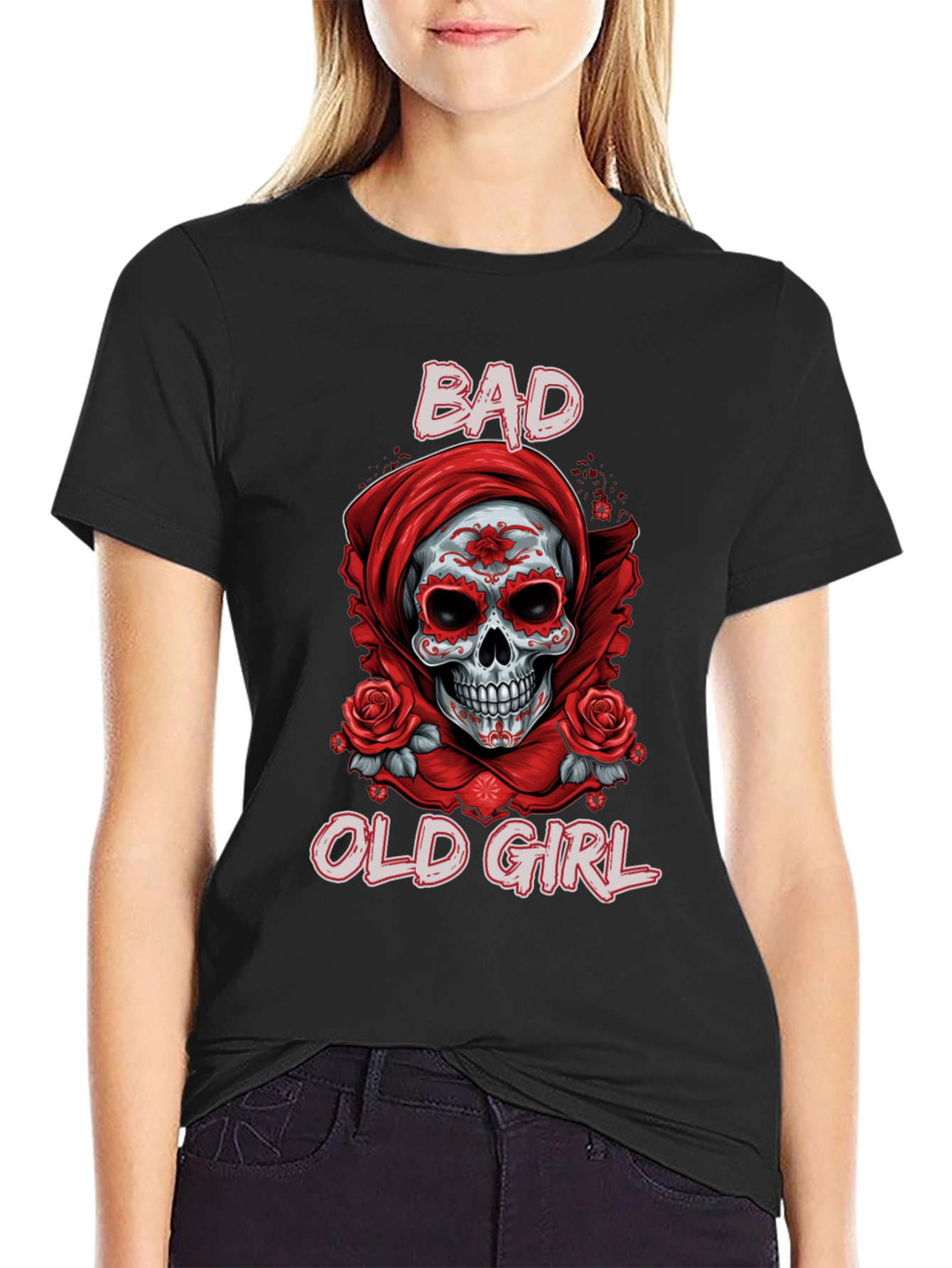 Black Bad Old Girl Sugar Skull Graphic Tee view 2