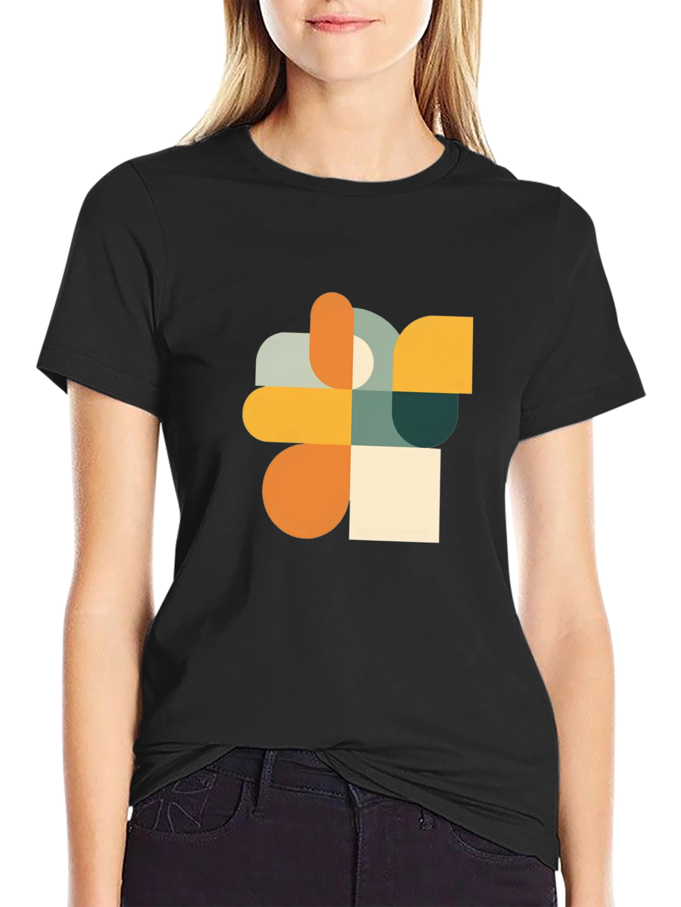 Black Modern Geometric Art Black T-Shirt view 2