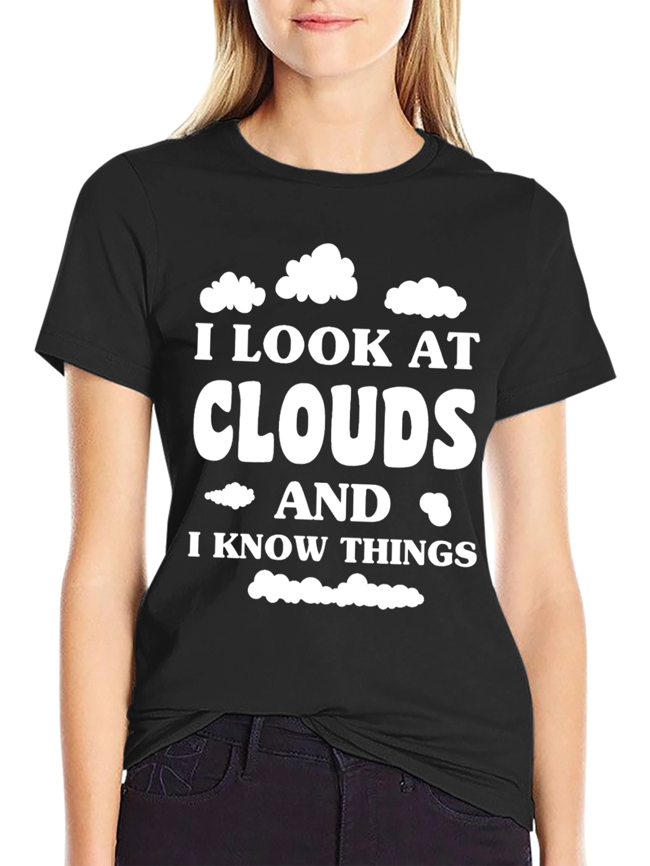 Black Cloud Gazing Wisdom T-Shirt - I Look At Clouds view 2