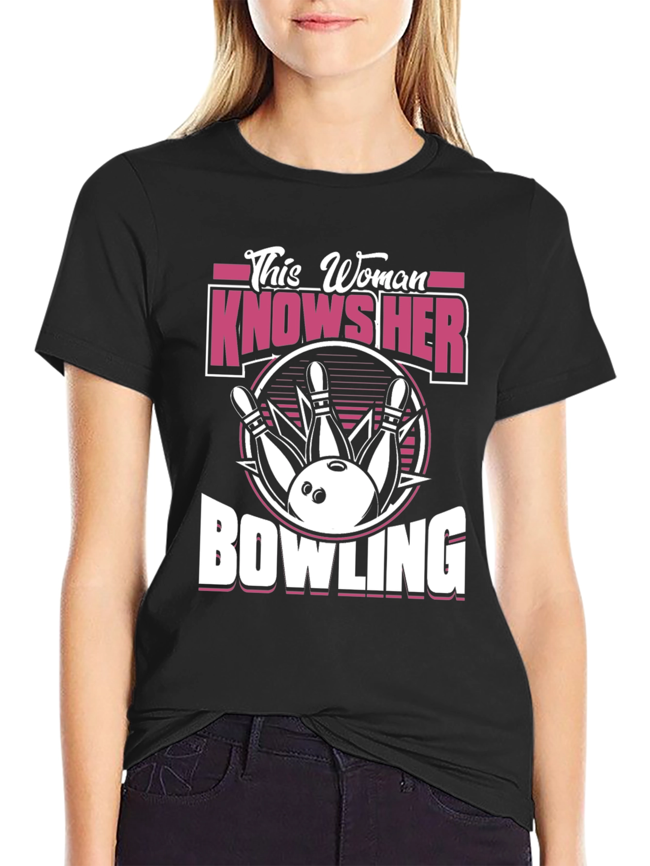 Black This Woman Knows Her Bowling T-Shirt view 2