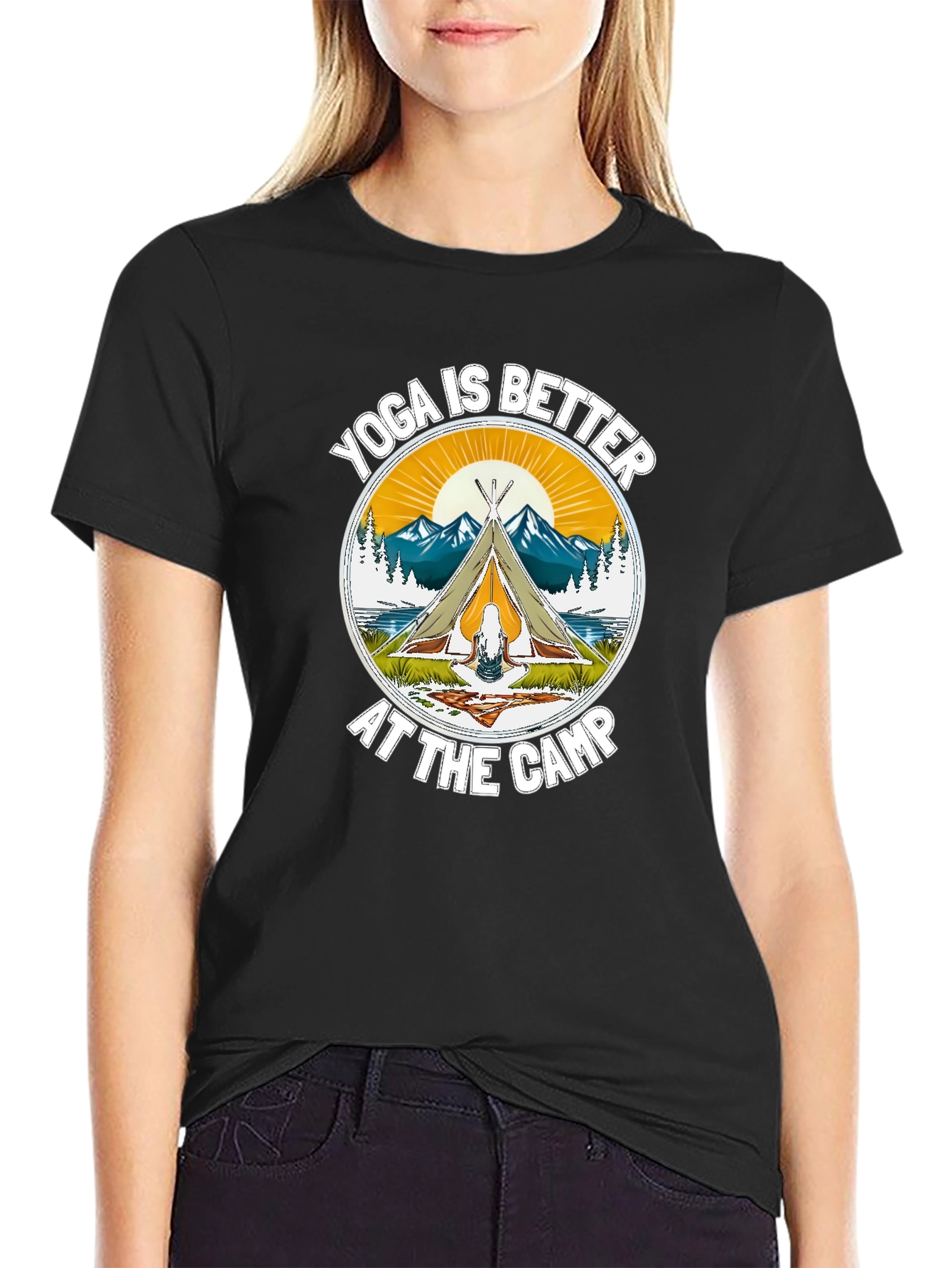 Black Yoga Camp T-Shirt - Outdoor Adventure Tee view 2