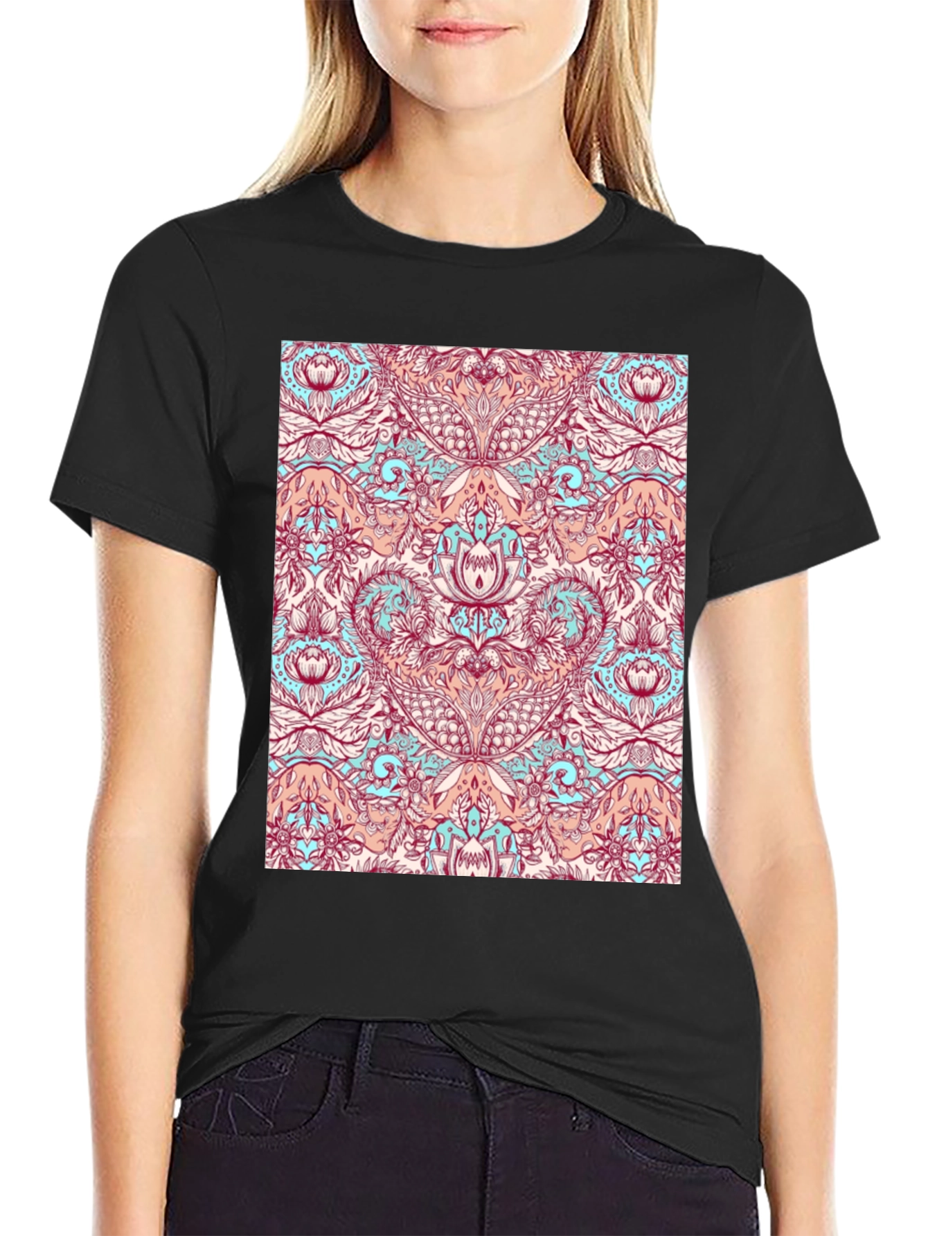 Black Floral Pattern Tee - Unique Design, Casual Style view 2