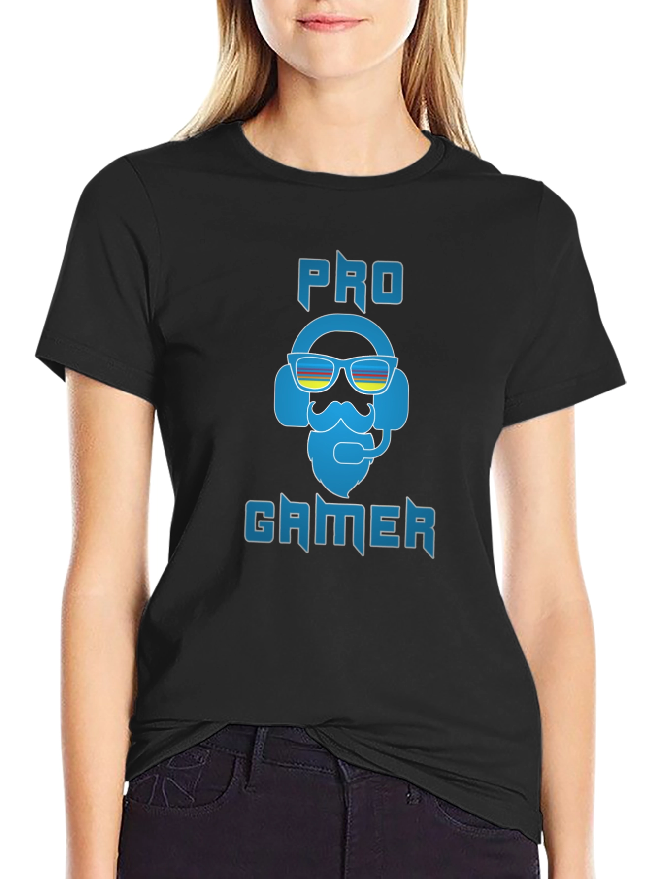 Black Pro Gamer Black T-Shirt - Bearded Headset Design view 2