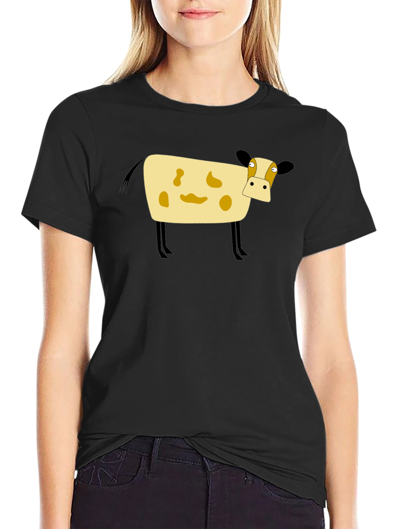 Black Cartoon Cow Black T-Shirt view 2