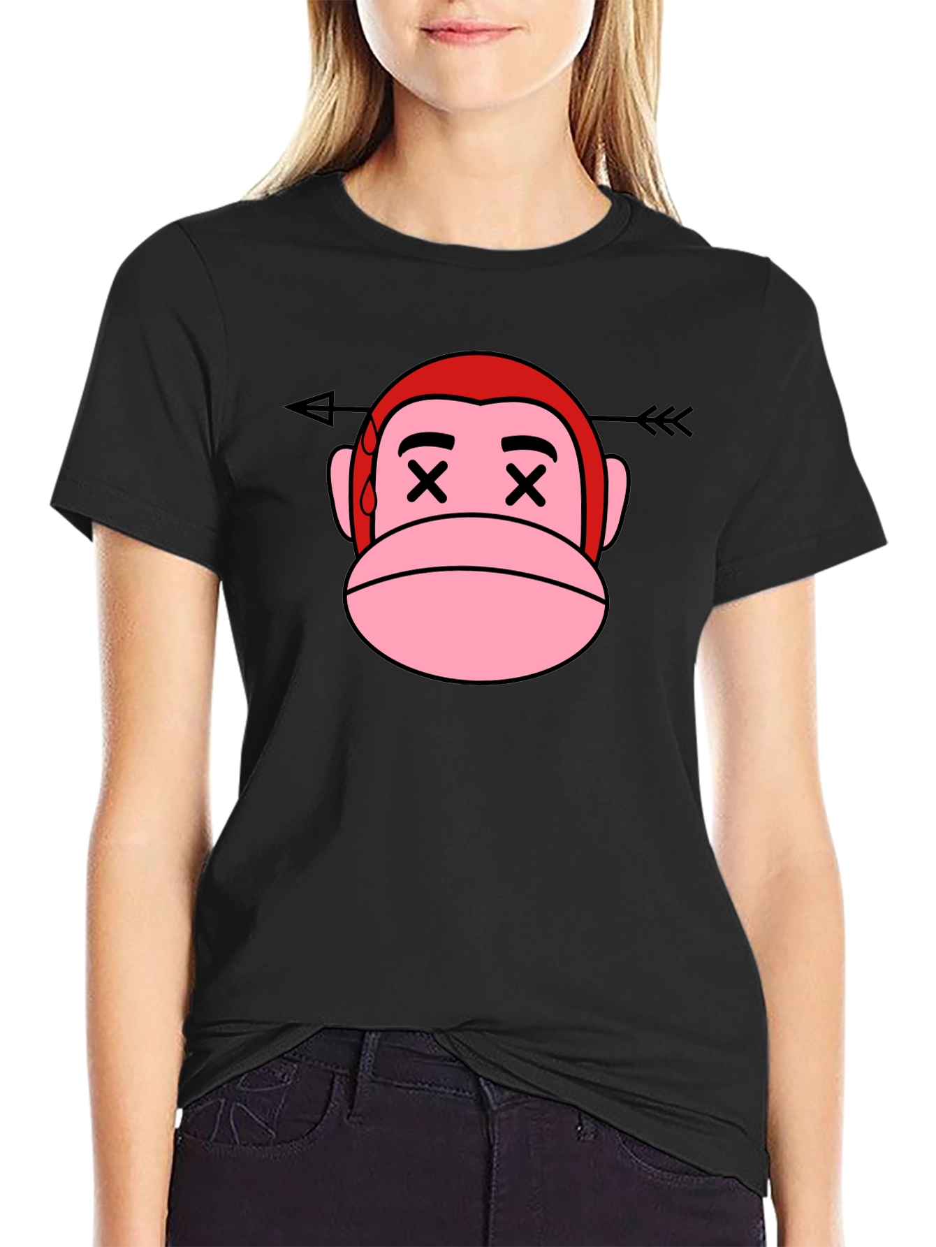 Black Cartoon Monkey Arrow T-Shirt view 2