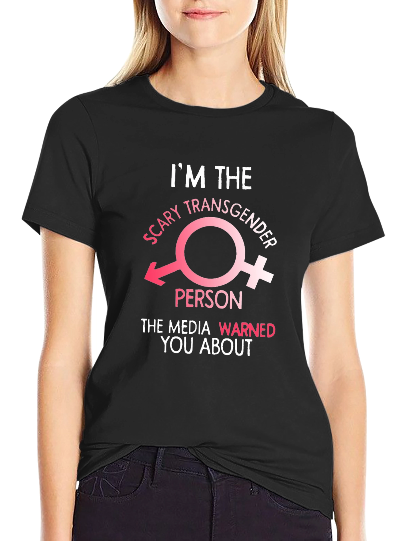 Black Scary Transgender Person T-Shirt - Media Warned You! view 2