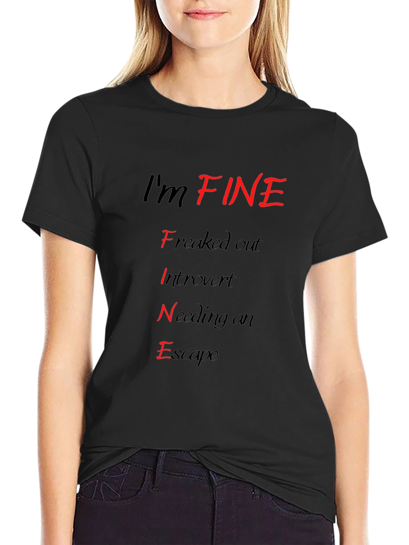 Black I'm FINE T-Shirt - Funny Introvert Graphic Tee view 2