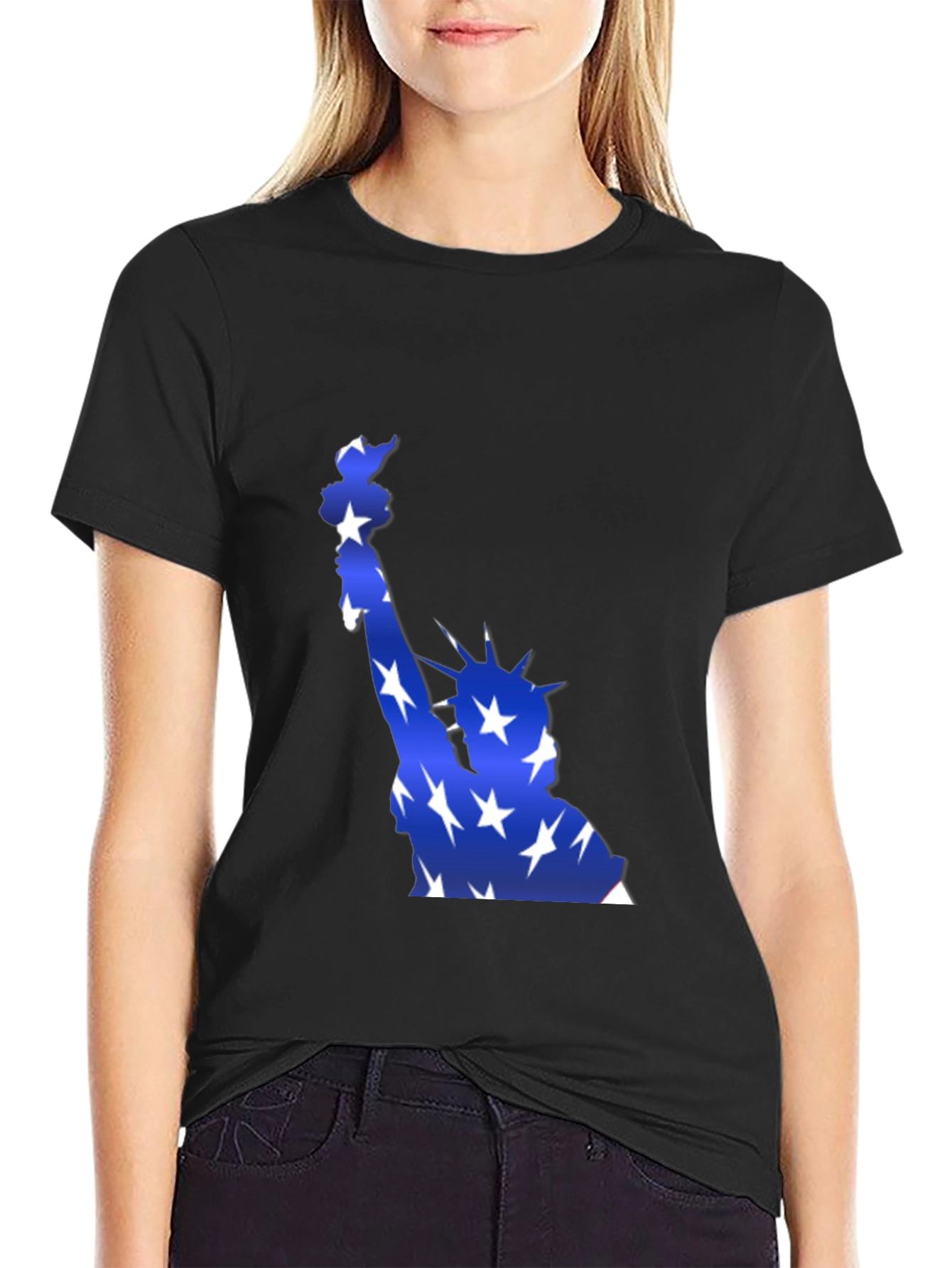 Black Statue of Liberty Patriotic Graphic T-Shirt view 2