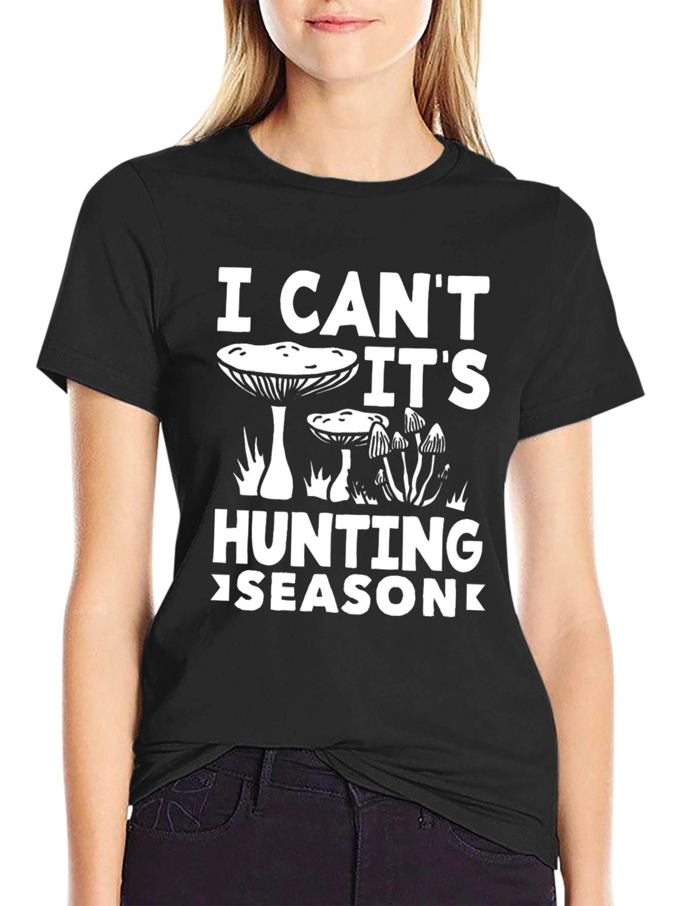 Black Mushroom Hunting Season Graphic Tee view 2