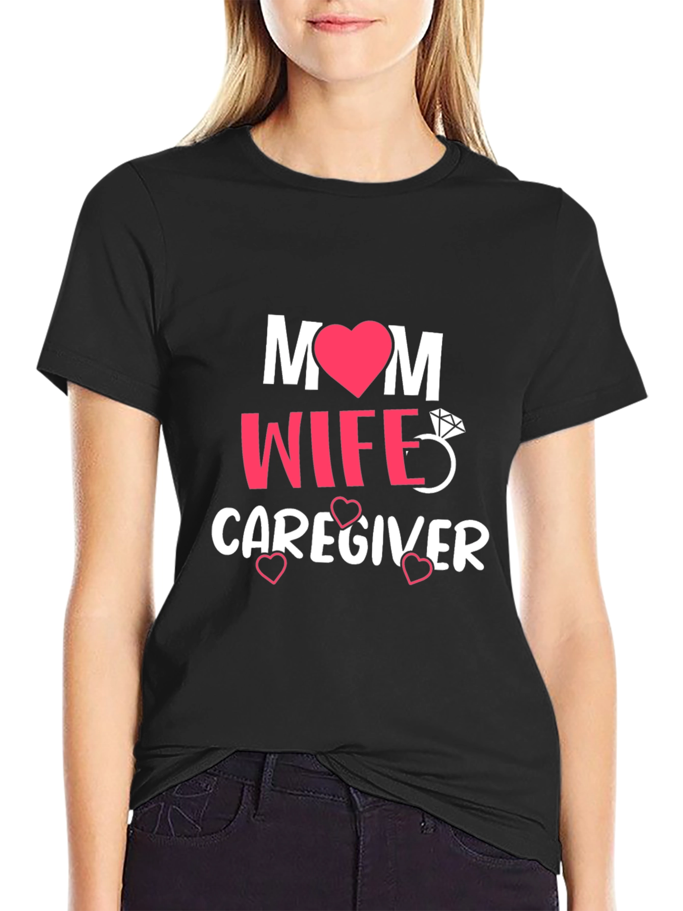 Black Mom Wife Caregiver Graphic Tee - Black T-Shirt view 2