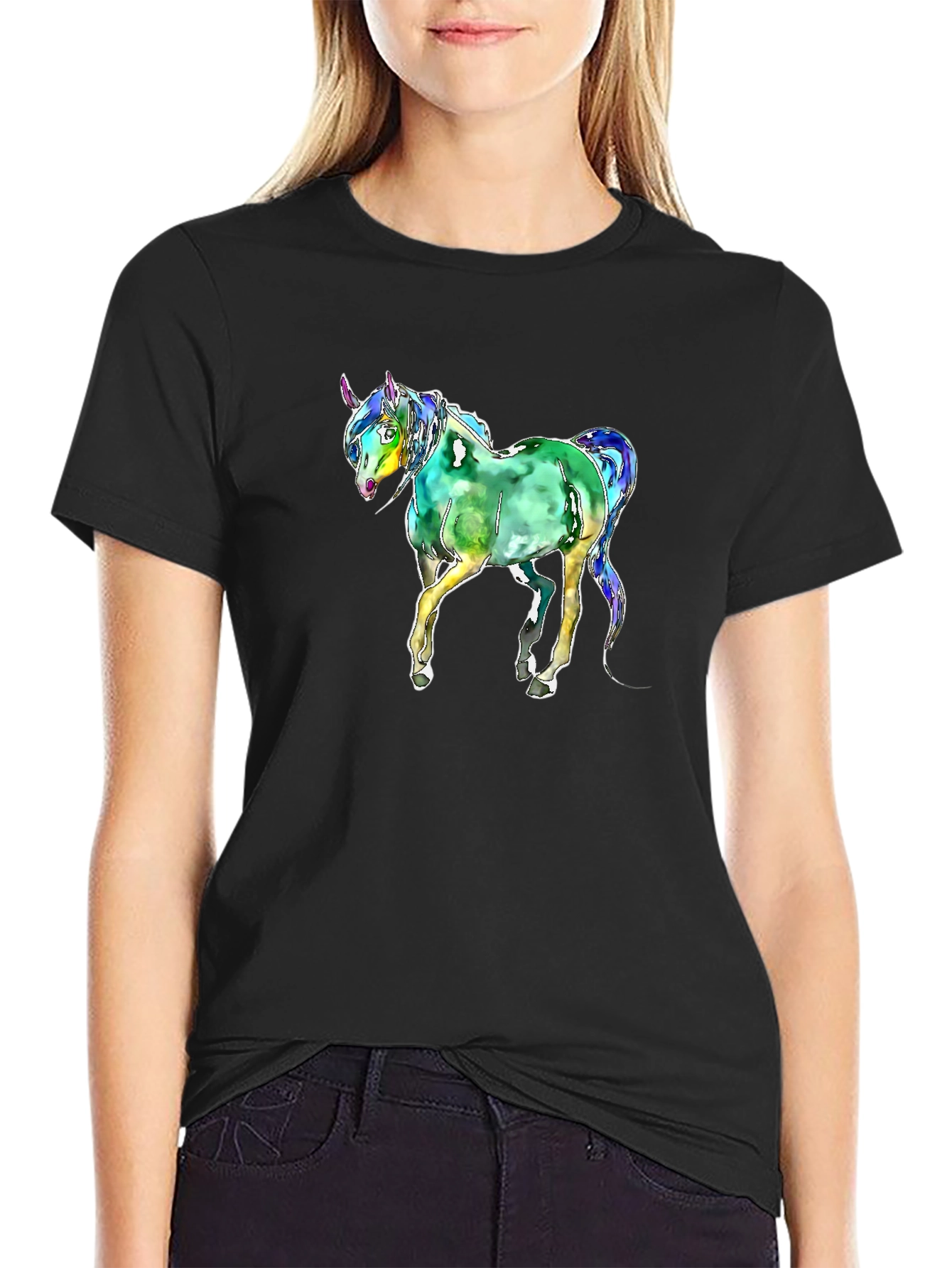 Black Watercolor Unicorn Graphic T-Shirt - Black view 2
